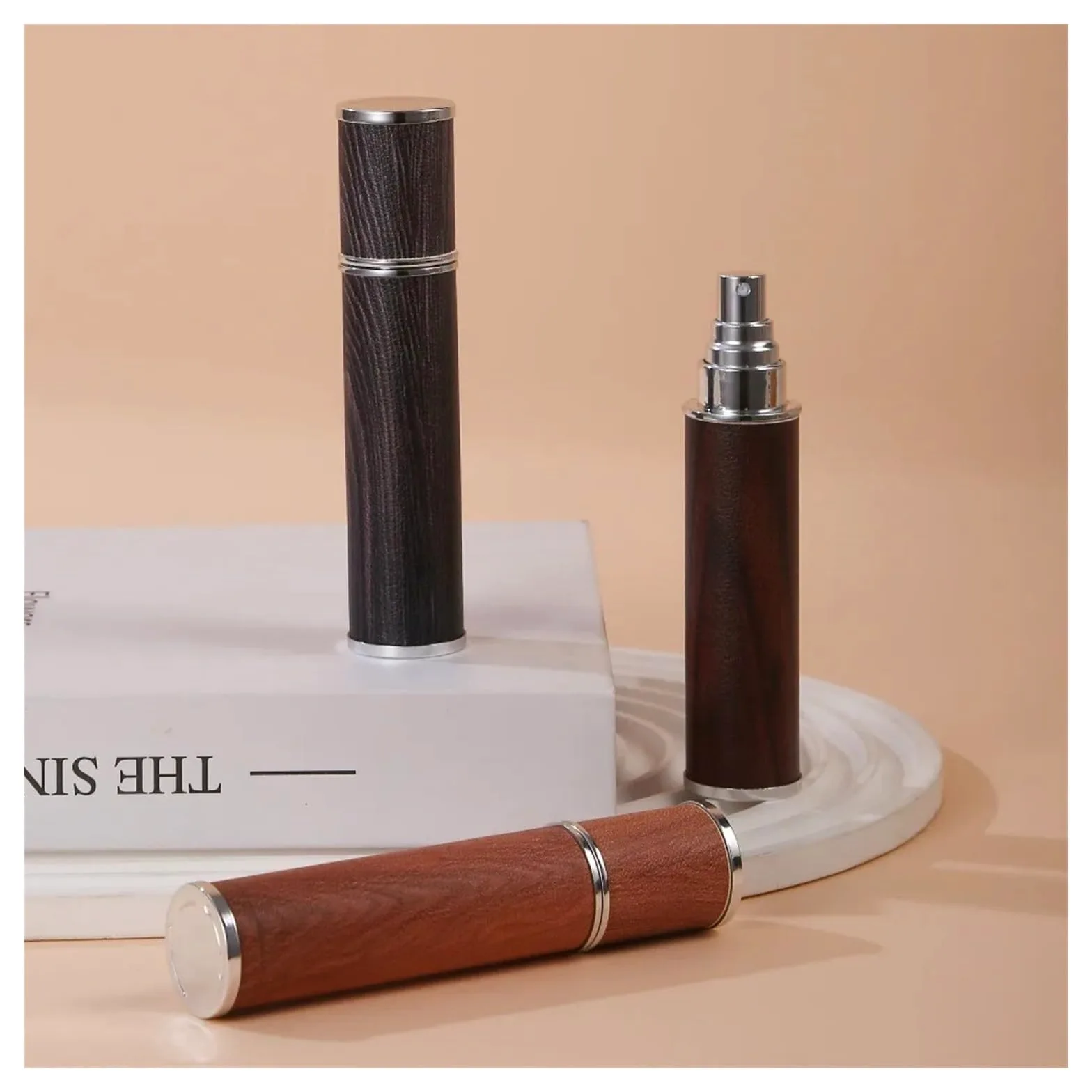 Flacone di profumo in pelle Atomizzatore di profumo in pelle con venature del legno da 10 ml
