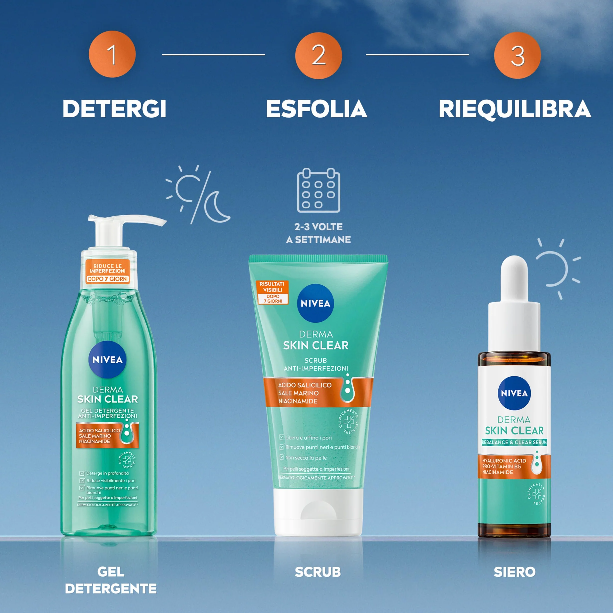NIVEA Derma Skin Clear Scrub Viso Anti-Imperfezioni 150 ml, Scrub esfoliante per la cura della pelle grassa e mista con Acido Salicilico, Sale Marino e Niacinamide, Esfoliante viso e corpo purificante