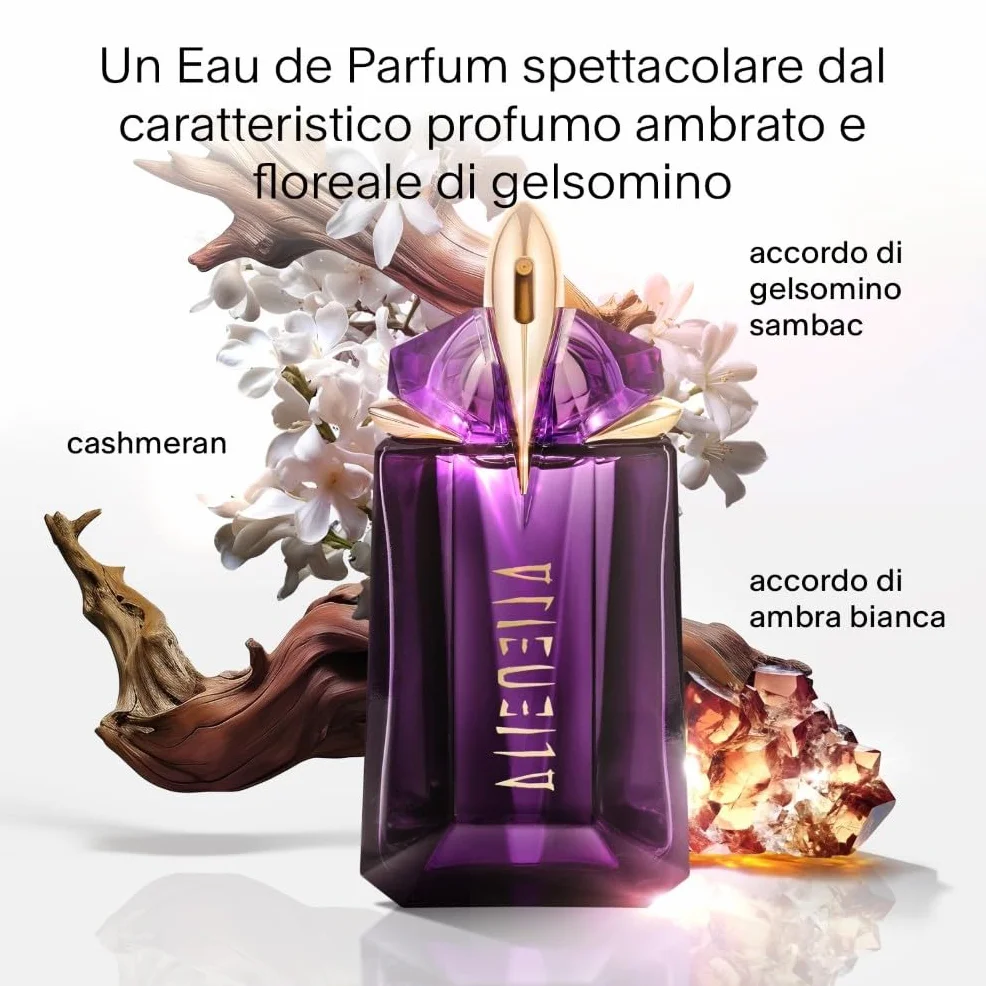 MUGLER Alien Eau de Parfum per Donna, Ambra, Gelsomino, Ricaricabile