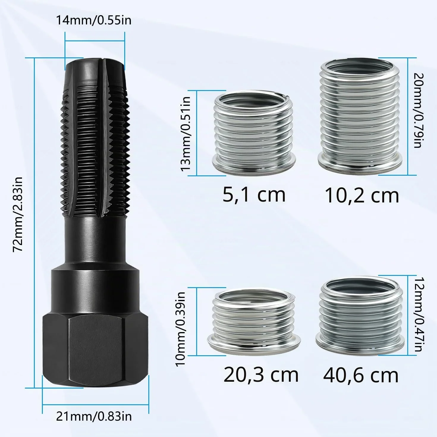 ZKTOOL M14 x 1.25 Kit Riparazione Filetti Helicoil Candele, Strumento Rethread Testa Cilindro 14mm