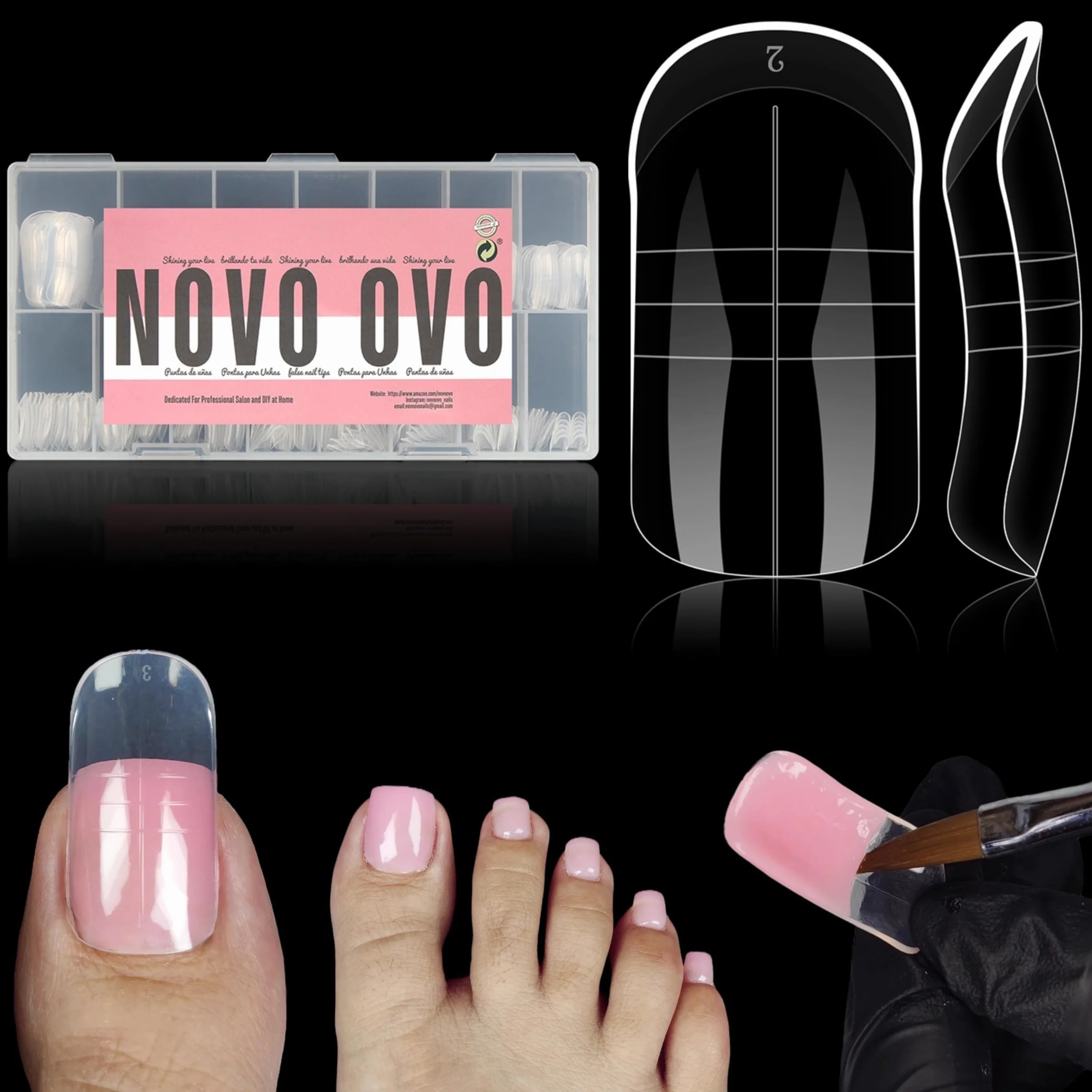 NOVO OVO Forme doppie per unghie in gel di polietilene, riutilizzabili, per unghie dei piedi in acrilico, per pedicure, salone e fai da te a casa, 300 pezzi, 15 misure