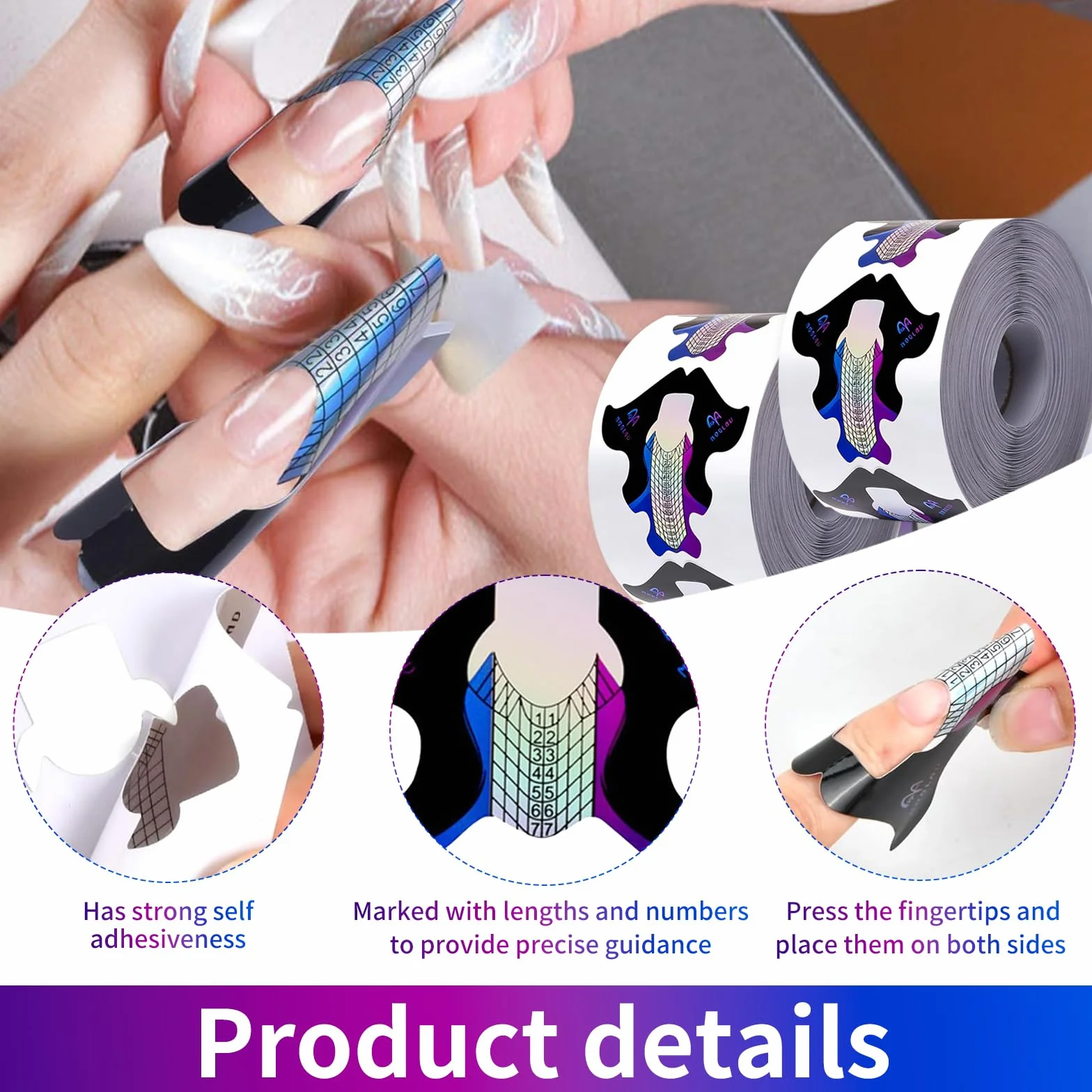 200 Modelli Unghie Autoadesivi per Ricostruzione Unghie, Nail Forms Professionali per Gel e Acrilico, Cartine Unghie con Scala Graduata