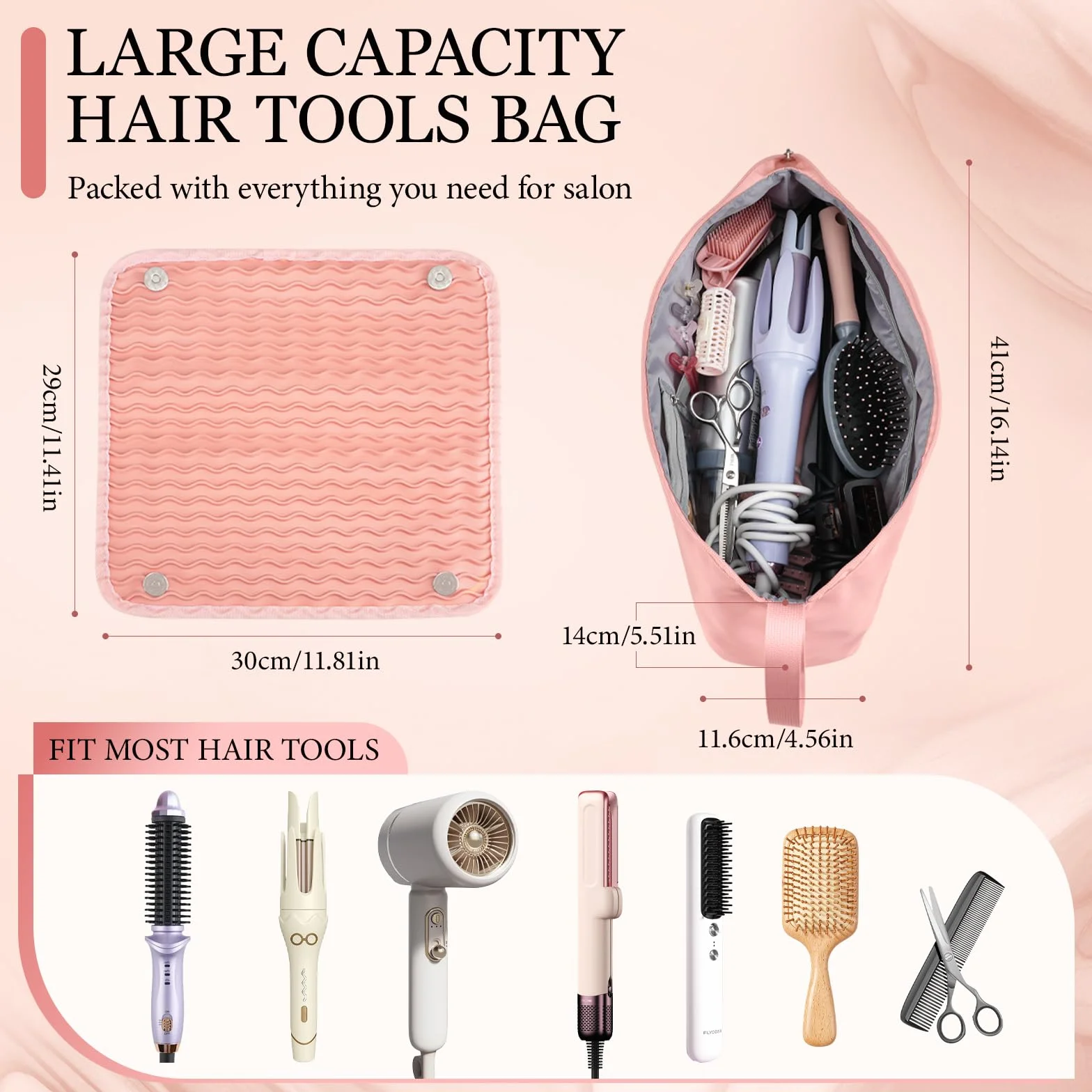Dadanism Kit per Parrucchieri, Borsa da Viaggio per Strumenti per Capelli con Tappetino Termoresistente Rimovibile, Organizzatore 2 in 1 per Arricciacapelli, Piastra e Accessori da Donna, Rosa