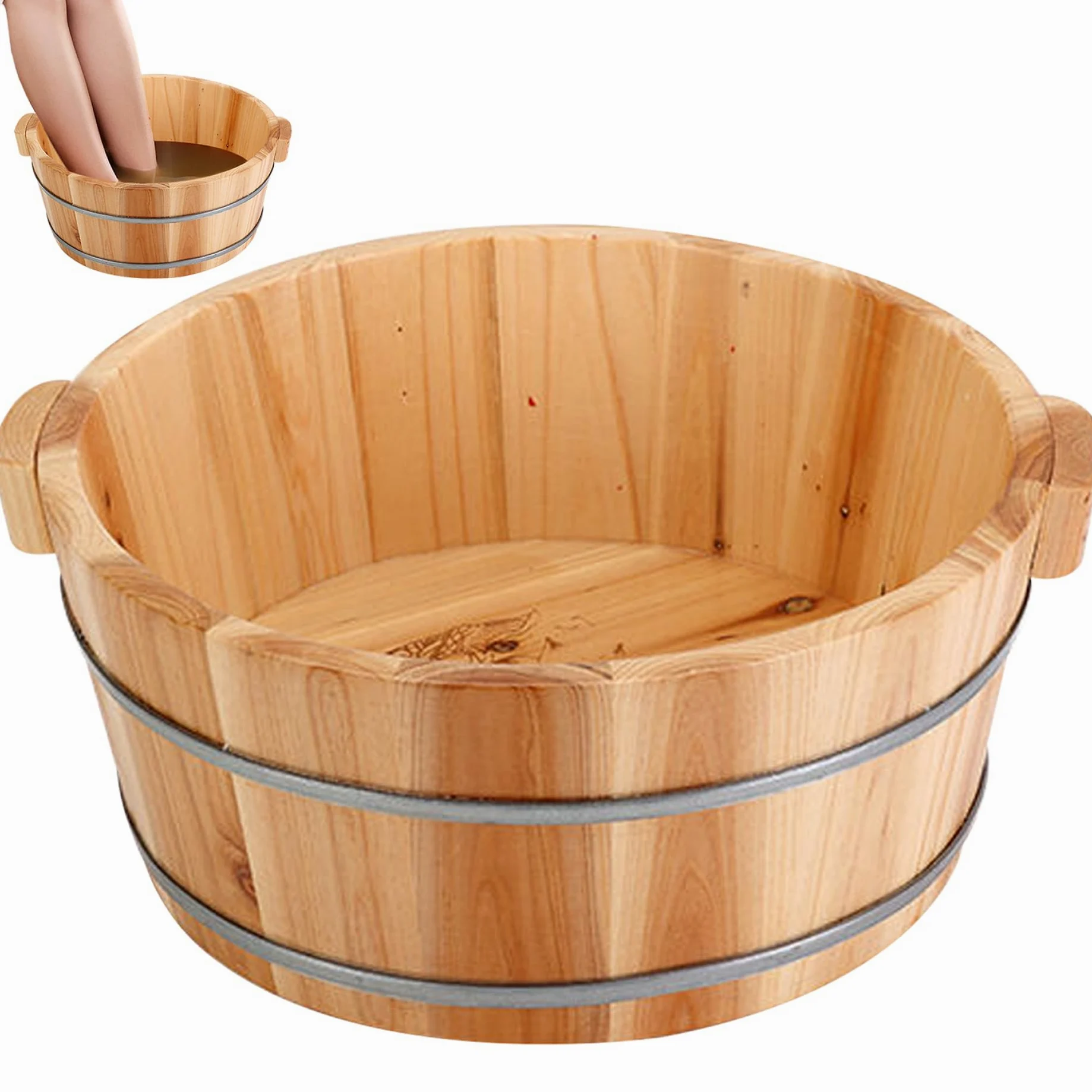 Ciotola per pedicure Vasca per piedi in legno 14, 2x6, 3 | Legno naturale liscio, ottimo per la cura dei piedi, ideale per sessioni spa a casa