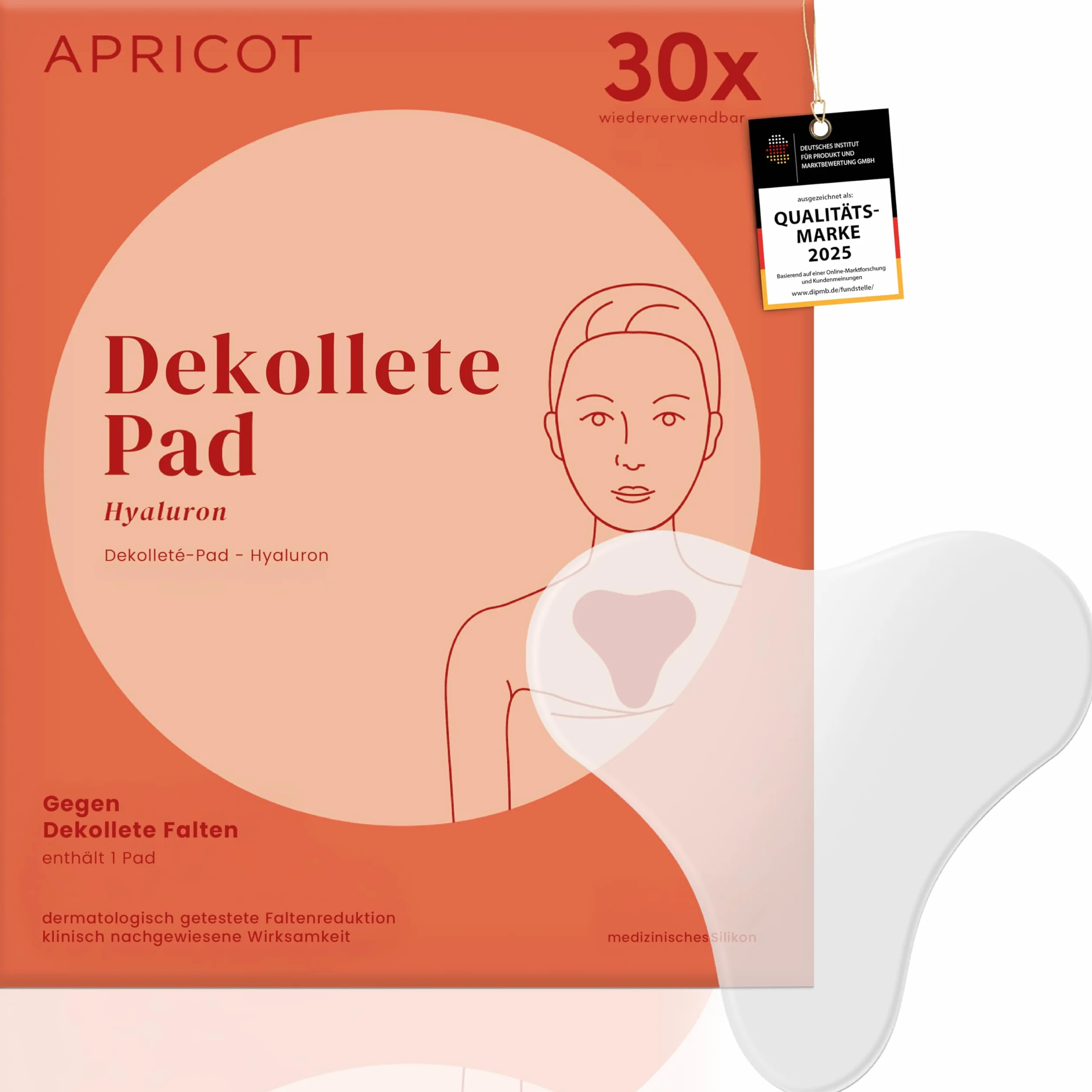 APRICOT decollete Pad antirughe in silicone medico con acido ialuronico a basso peso molecolare – Riutilizzabile fino a 30 volte, dermatologicamente confermato, vegano e senza sperimentazione su