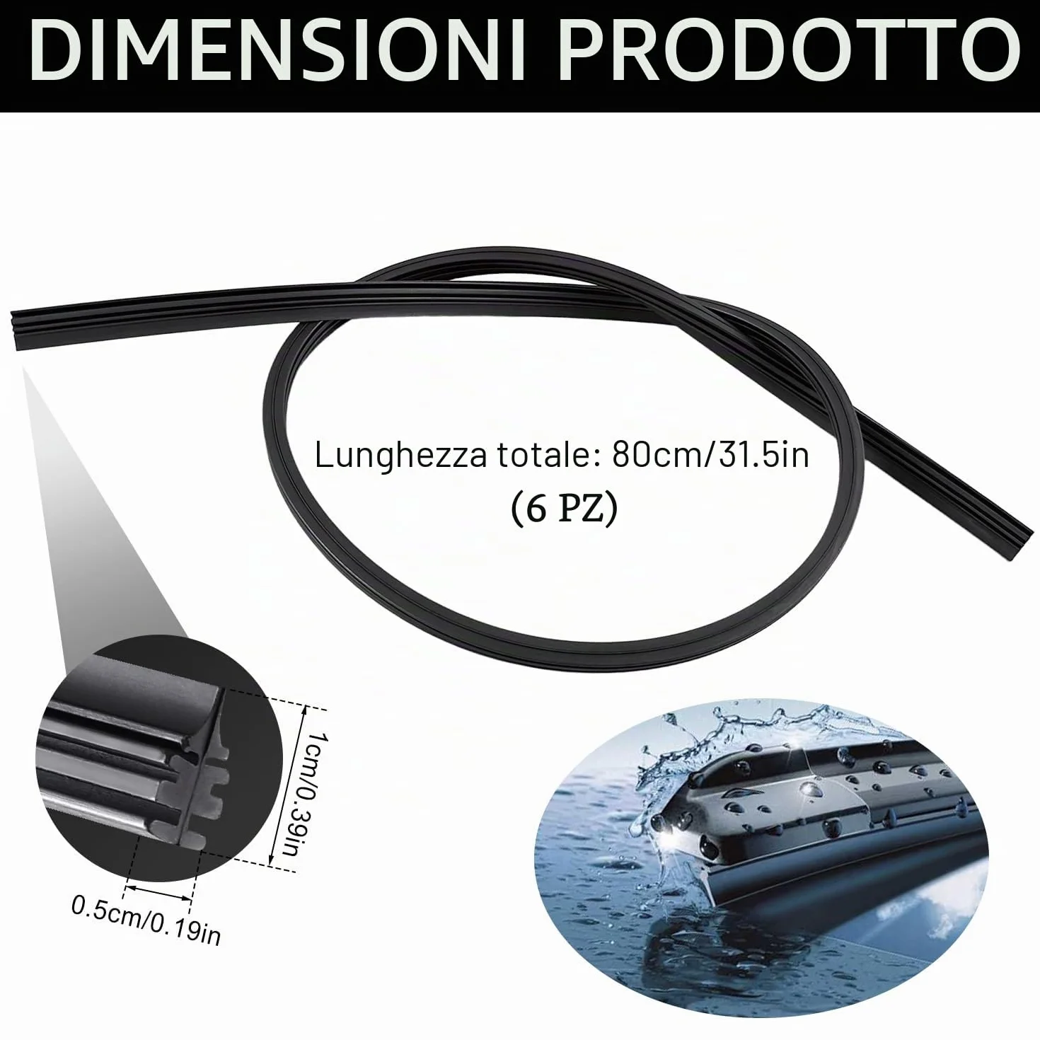 Gomme per Tergicristalli Universali 800 mm, Al Metro, Compatibili con Tutti i Tergicristalli