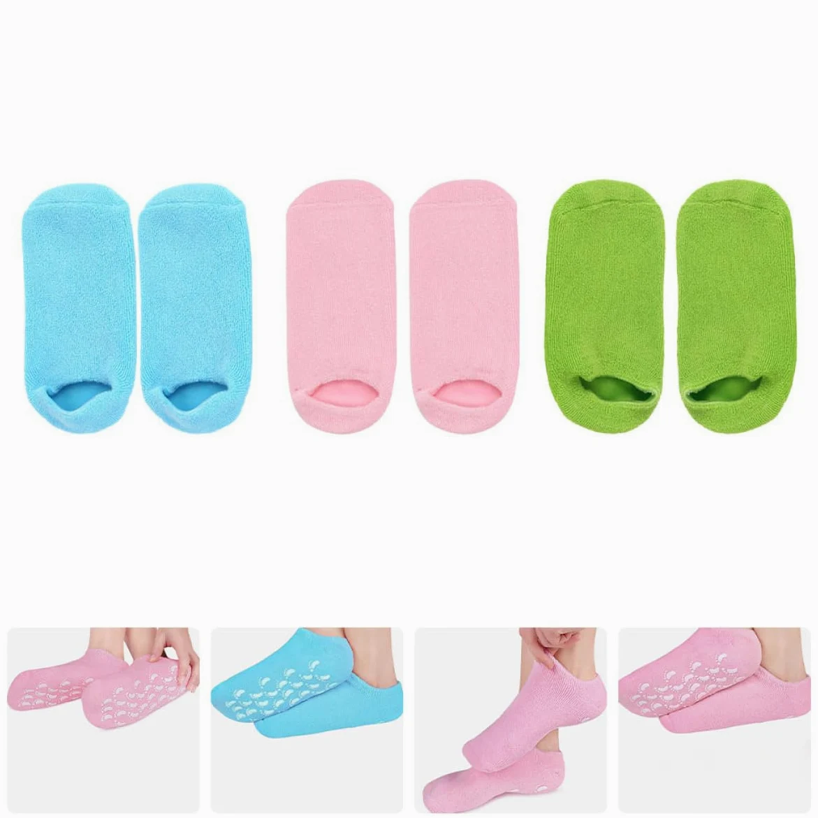 Calze Umidificanti Piedi Spa 3 Paia Cotone Poliuretano | Riutilizzabili e Confortevoli, Uso Domestico e Hot Wax Therapy, Gel Integrato