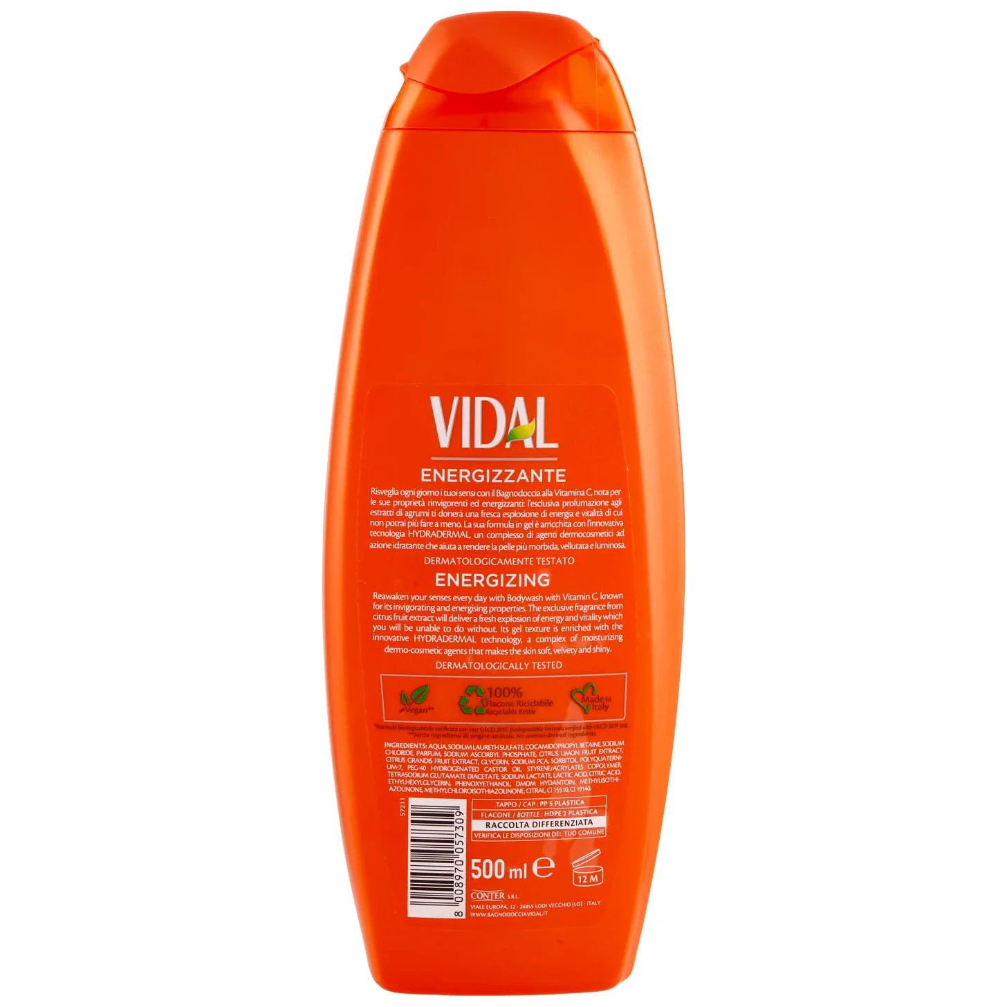 12 gel doccia Vidal Bagnodoccia/schiuma doccia con arancio e lime 500 ml + portachiavi Beni Culinari gratuito