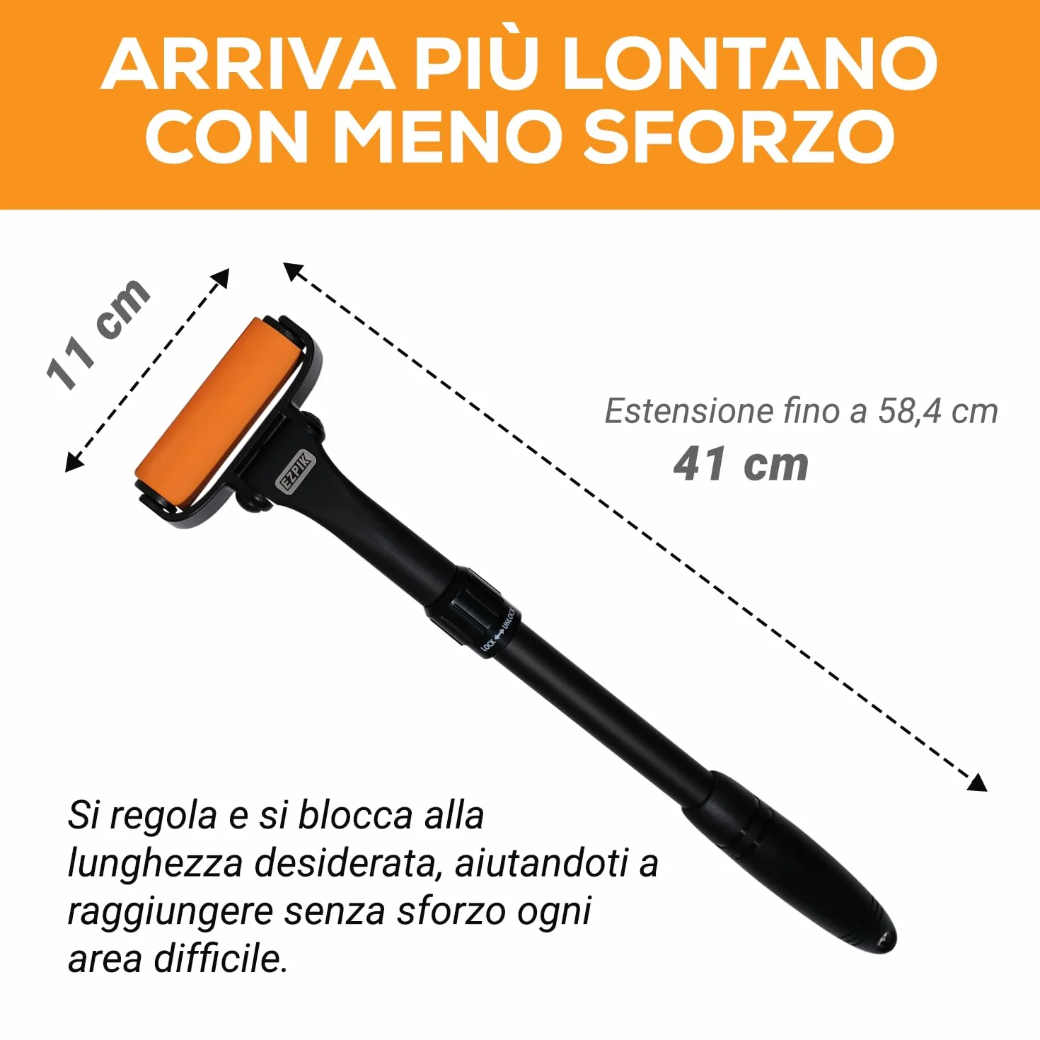 EZPIK Applicatore crema schiena estensibile 58 cm design curvo per anziani mobilità ridotta