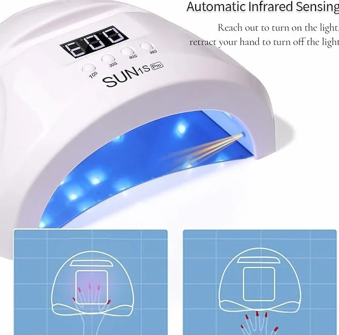 SQUADO Lampada UV LED Per Smalto 48W 4 Impostazioni Timer Sensore Automatico Con Supporto Per Telefono