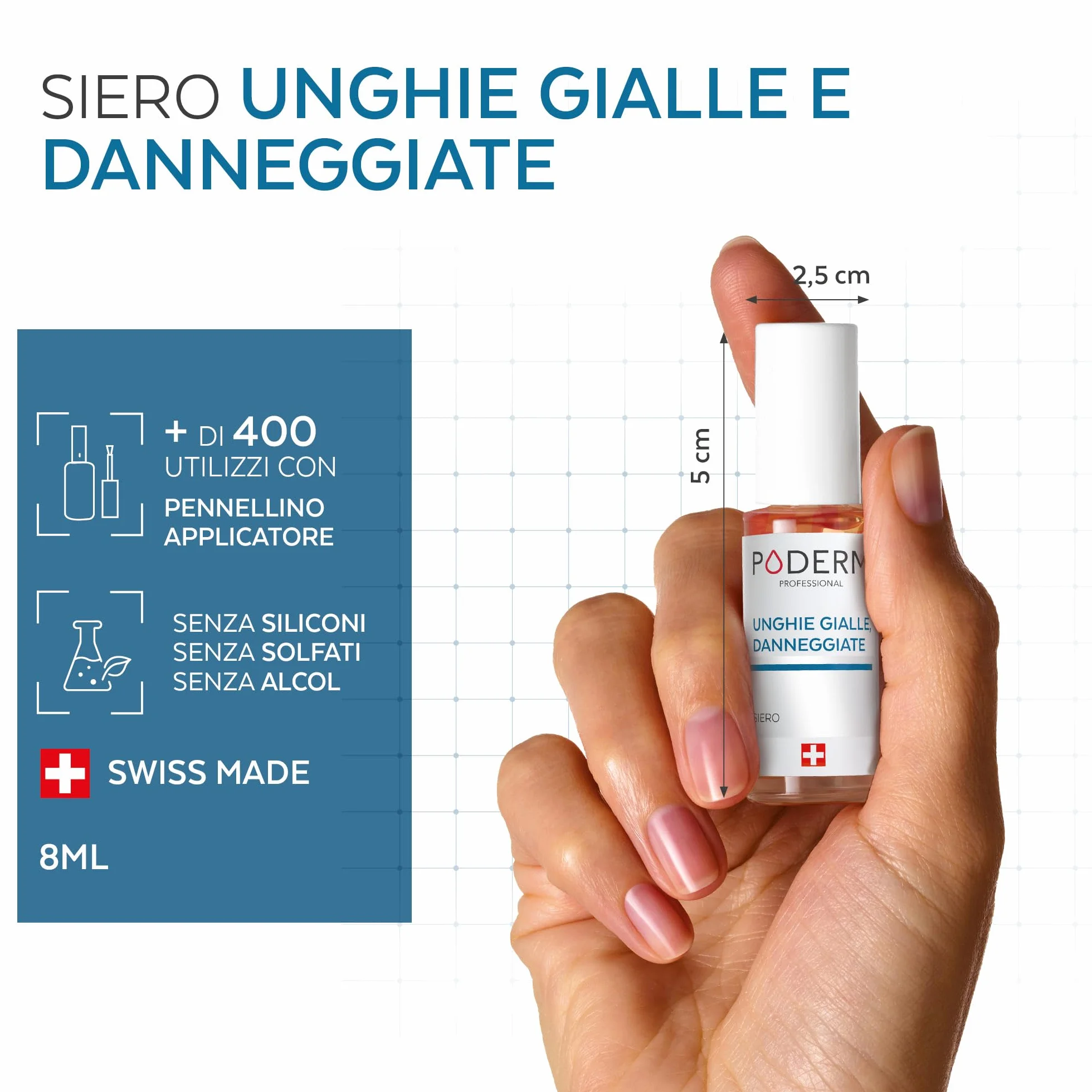 PODERM Unghie Gialle e Danneggiate Schiarisce Liscia Nutre Ingredienti Naturali Cura Mani Piedi Swiss Made