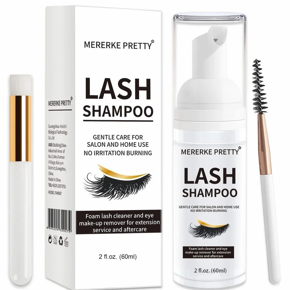 Shampoo per extension ciglia 50 ml + pennello - Detergente schiumogeno per palpebre sensibili - Senza parabeni e solfati - Lavaggio ciglia e bagno per extension- Kit Professionale per Salone e Casa