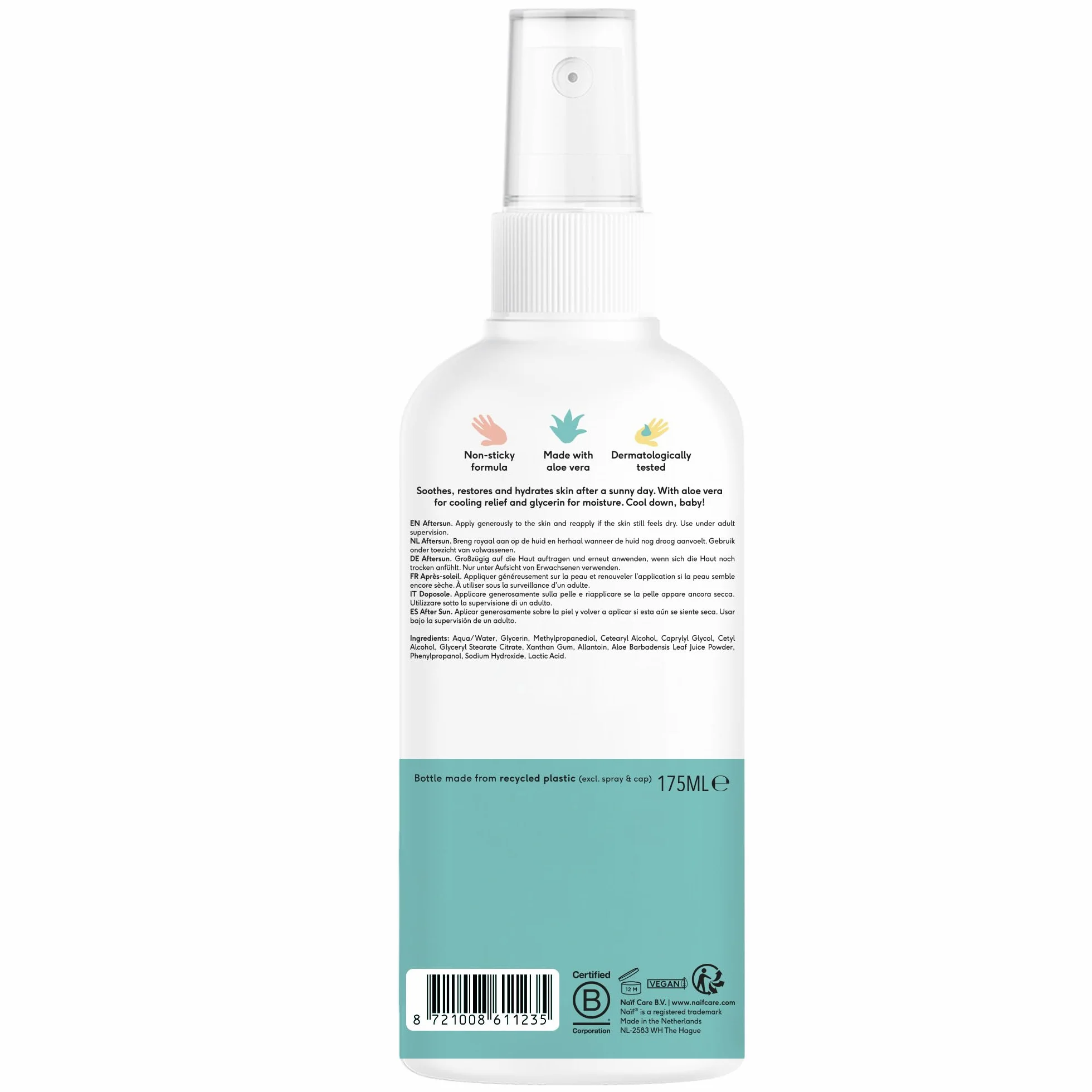 Naïf – Spray Doposole Rinfrescante per Neonati e Bambini – 0% Profumo – Lenisce e Idrata – Senza Microplastiche, Oli Minerali e Siliconi – Vegano – 175 ml