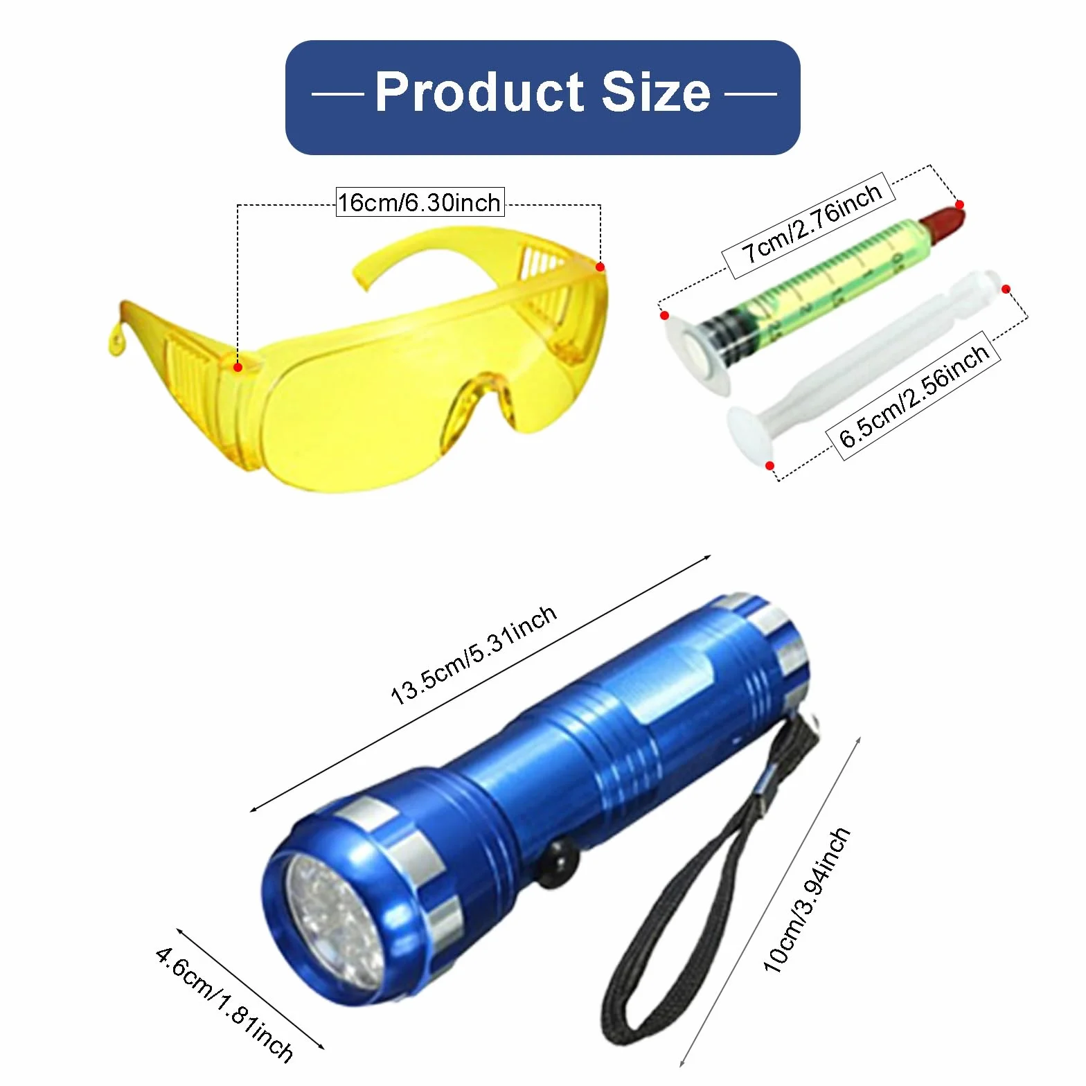 Kit rilevatore di perdite AC per auto con torcia e occhiali fluorescenti