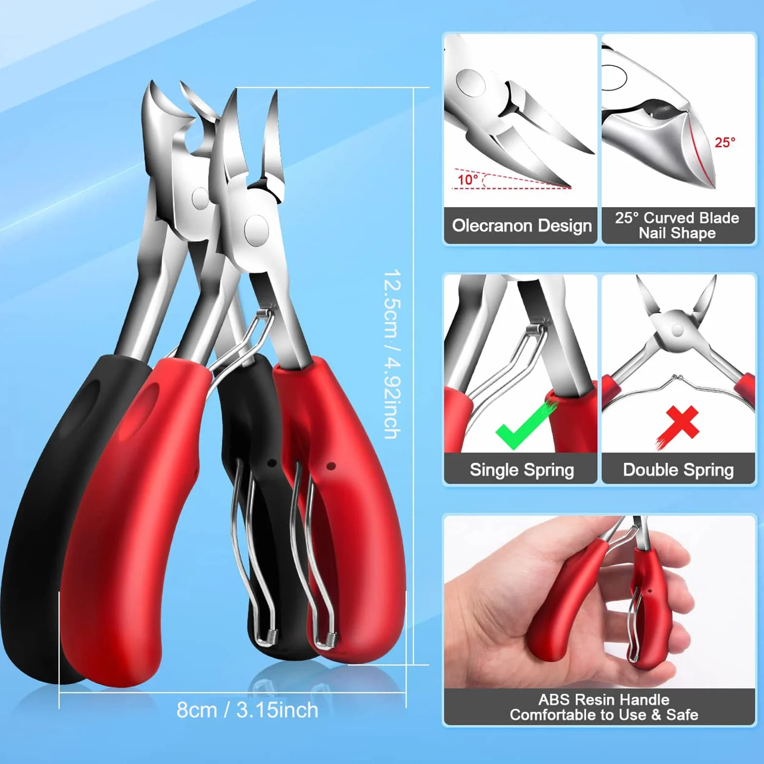 Tronchesino per Unghie Piedi Set Tagliaunghie Professionale Acciaio Inox 12 Pezzi Nero Rosso