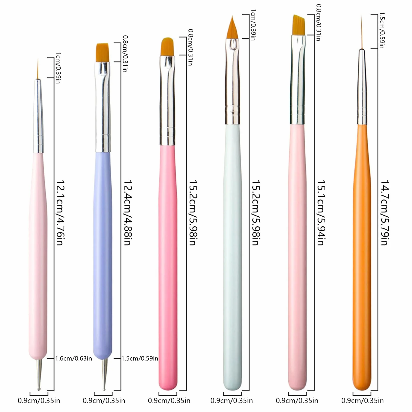 Set Di Pennelli Per Nail Arts, 6 Pezzi Pennelli Unghie Gel Per Design Su Unghie, Strumenti Penne Nail Arts, Set Di Strumenti Manicure A Doppia Testa, Pennellis French Liner Unghies, Per Disegno
