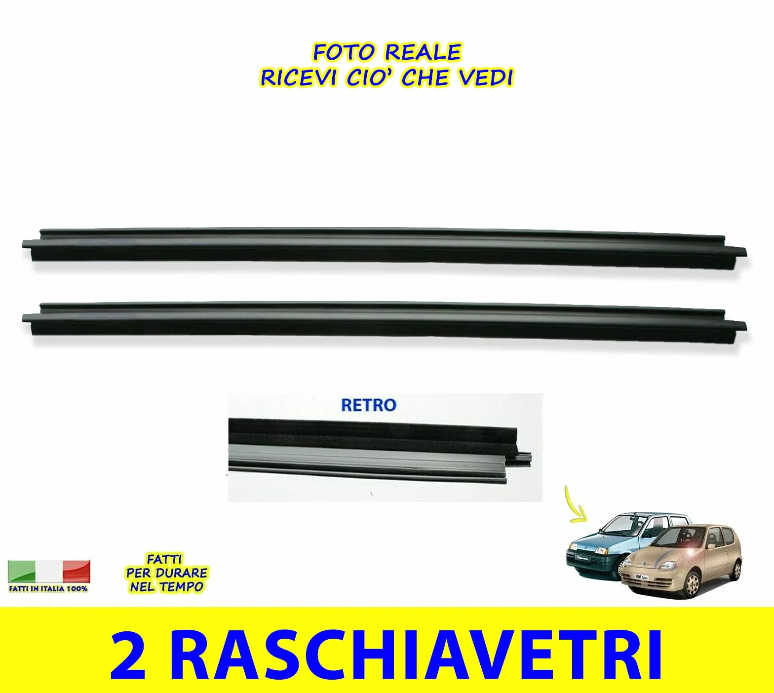 Generico 2 Guarnizioni Raschiavetro per 600 dal 1998 al 2010 Finestrino destro e sinistro Seicento vetro DX e SX 3616E40-2