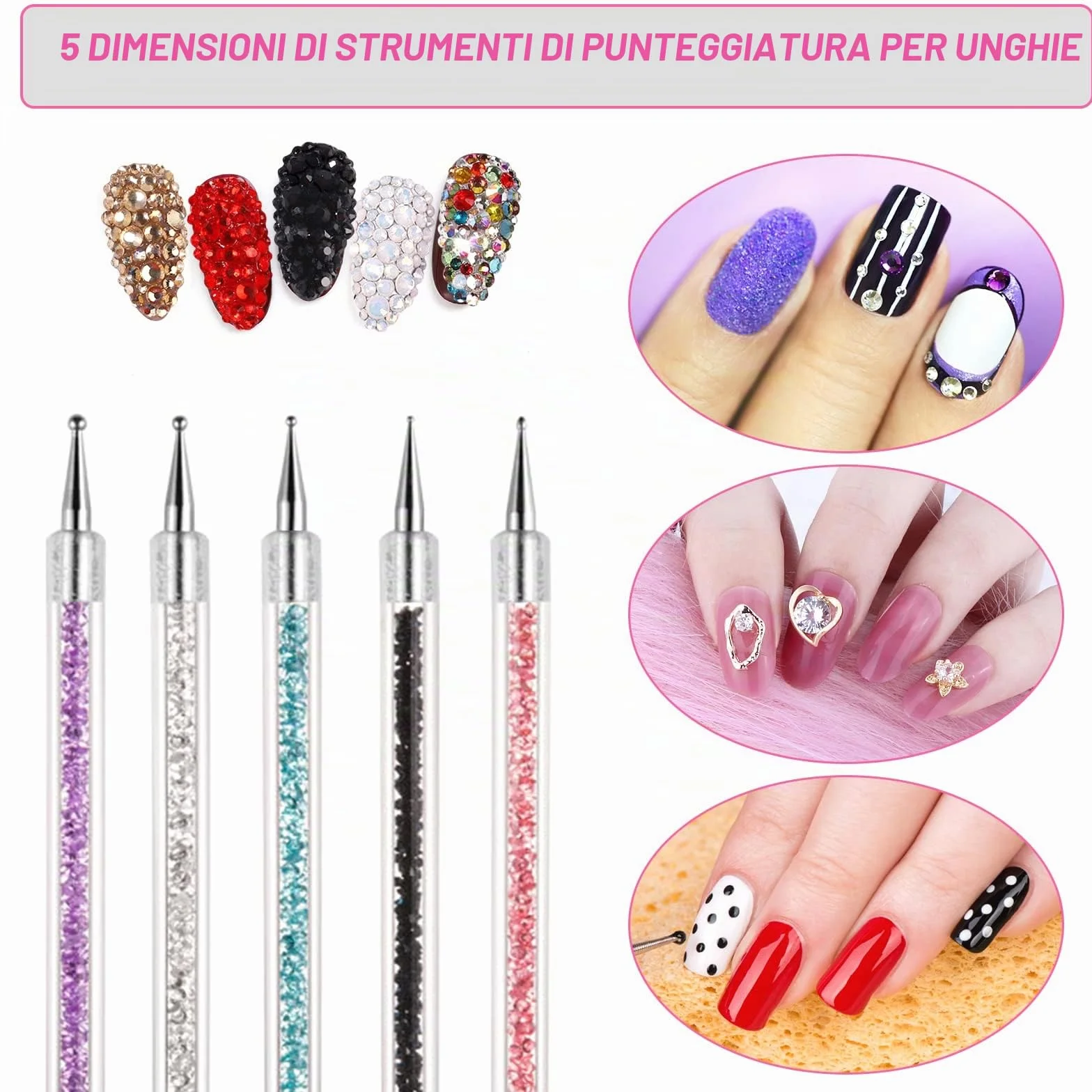 Sularpek 5 Pezzi Pennelli per Unghie, Pennelli Unghie Doppia Testa, Brush per Nail Art Penne dotter, Liner Pittura Pennello Set per DIY Disegno Decorazioni