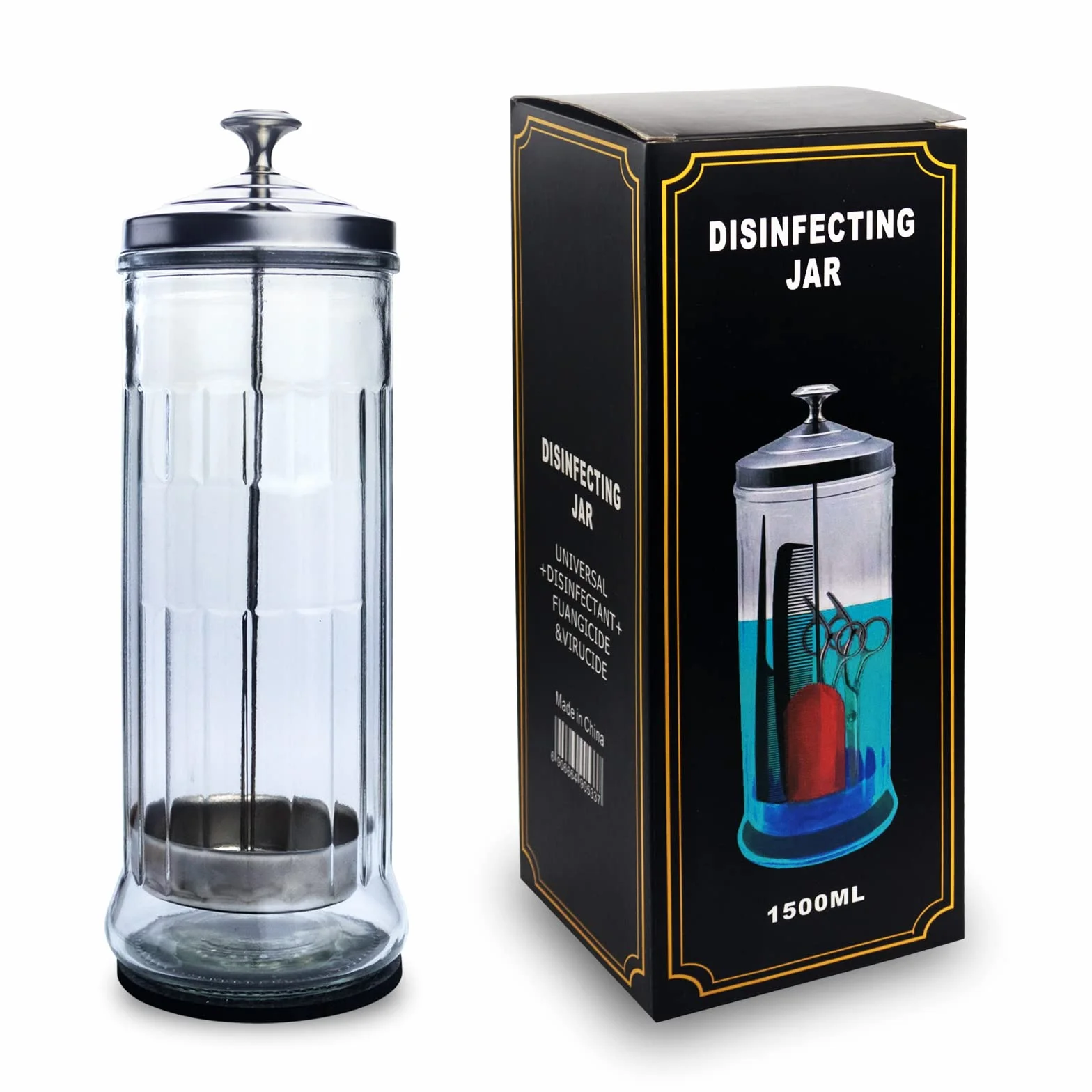 Barber Disinfettante Jar Manicure con Cestino Rimovibile, Contenitore Forniture Barbiere, Vaso Disinfettante