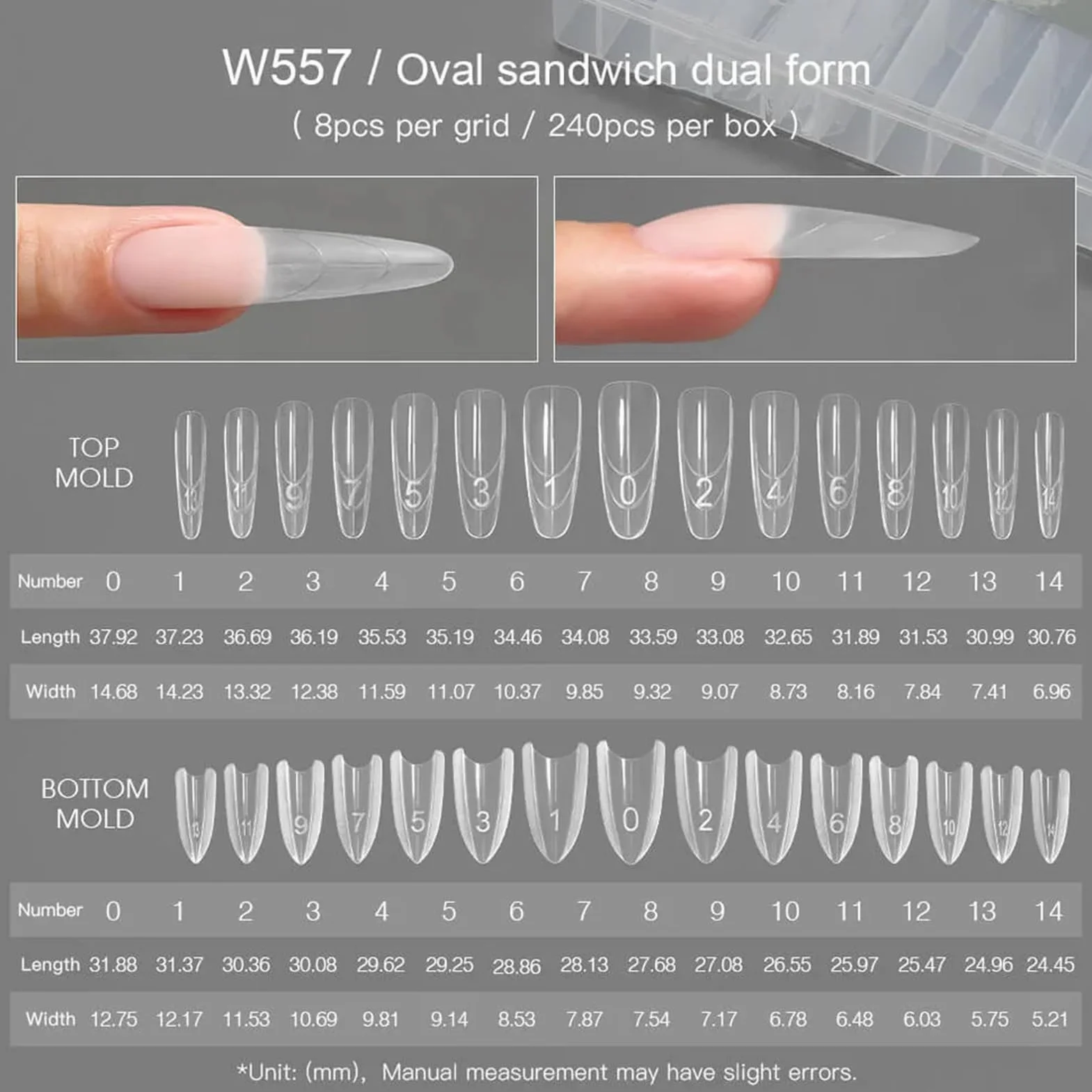 Modulo per punte unghie in gel 240Pc | Forme unghies duali sandwich | Forma unghie gel costruttore | Stampis stile francese forme estensione unghies artistiche per un design manicure