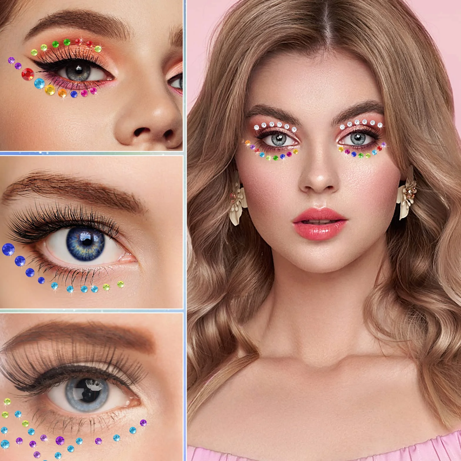 Diboniur 14 Fogli Brillantini Adesivi Gemme Viso, 2310 Pezzi Glitter Strass Autoadesivi Occhi Corpo