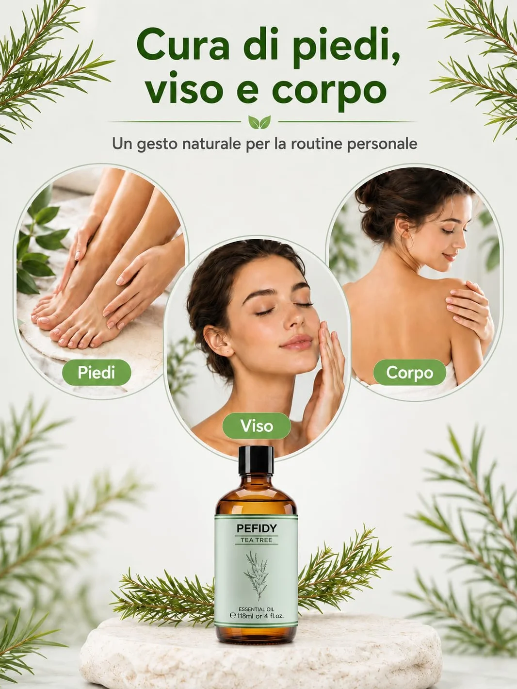 Olio Essenziale di Tea Tree 118ml, Olio di Melaleuca Alternifolia Distillato a Vapore, con Contagocce