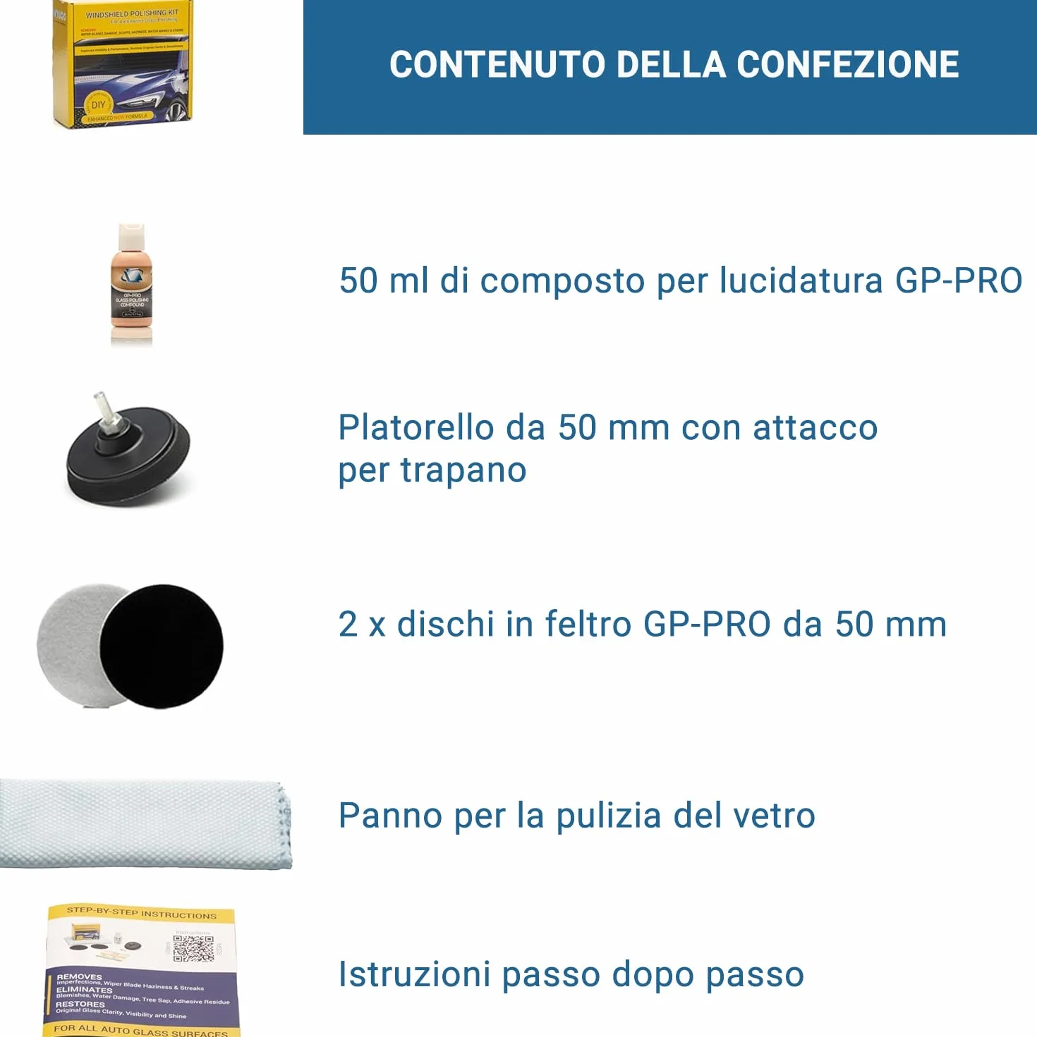 Kit di lucidatura del Parabrezza 75mm - Riparazione Vetro Auto Fai da Te - Rimuovi Danni Spazzola Tergicristallo