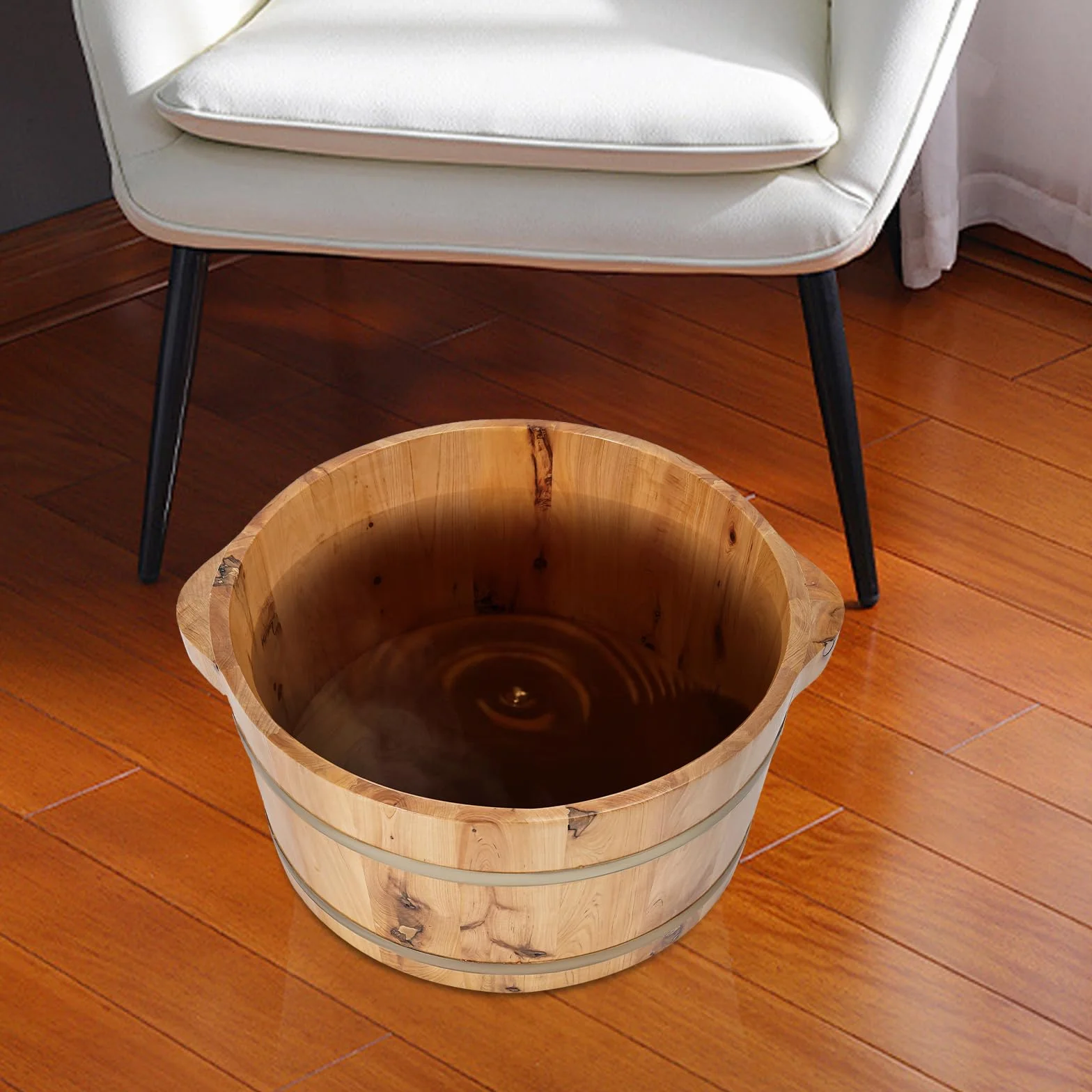 Vasca da bagno per piedi in legno di cipresso di alta qualità, spazio sufficiente (38 x 38 x 20 cm), per famiglia, pediluvio dei piedi, colore legno