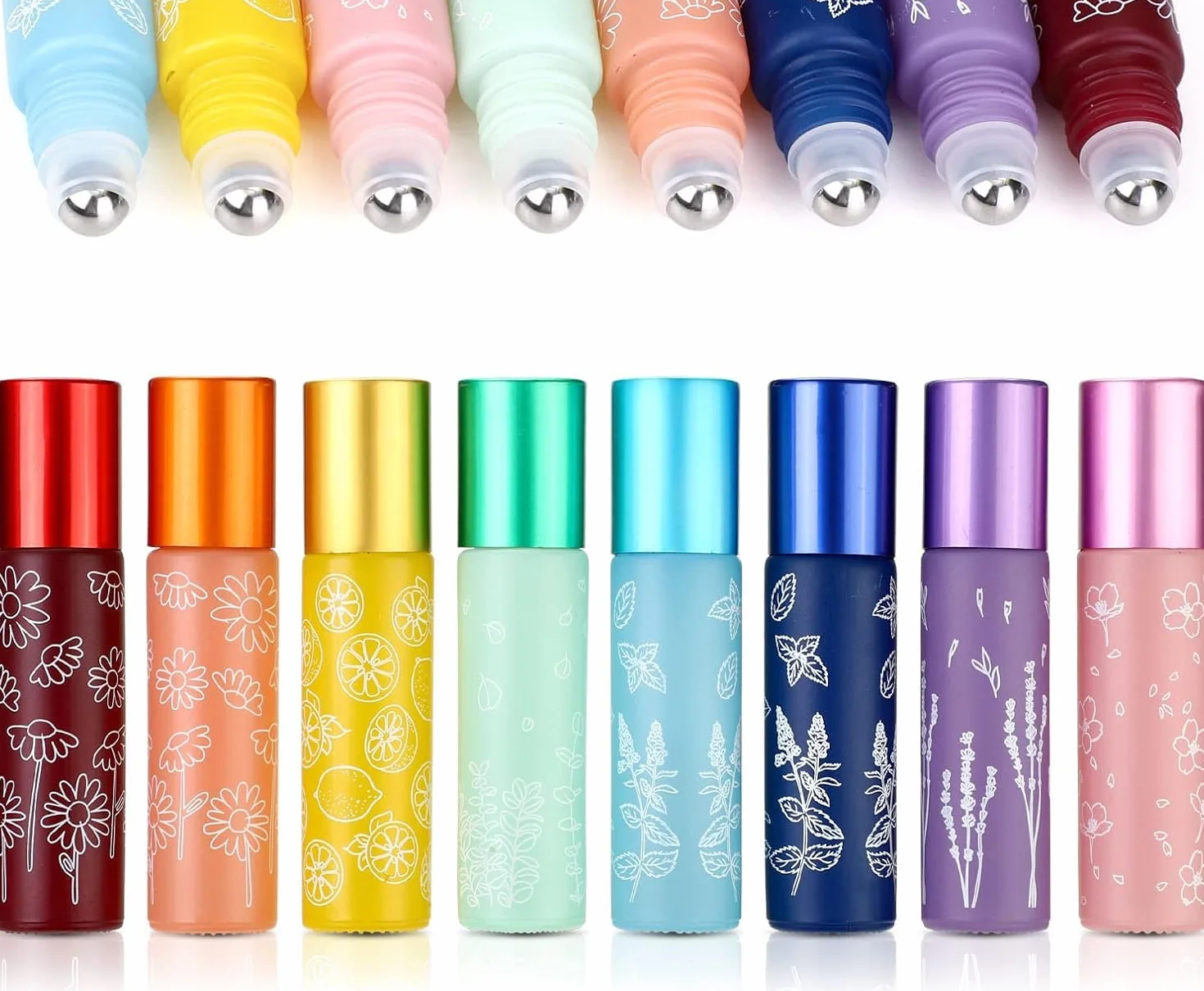 Flaconi Roll-On 10 ml, 8 Pezzi Colorati con Sfera in Acciaio Inox, Ricaricabili, Roller in Vetro per Oli Essenziali, Profumo, Olio per Labbra – Perfetti per Cosmetici DIY e Aromaterapia