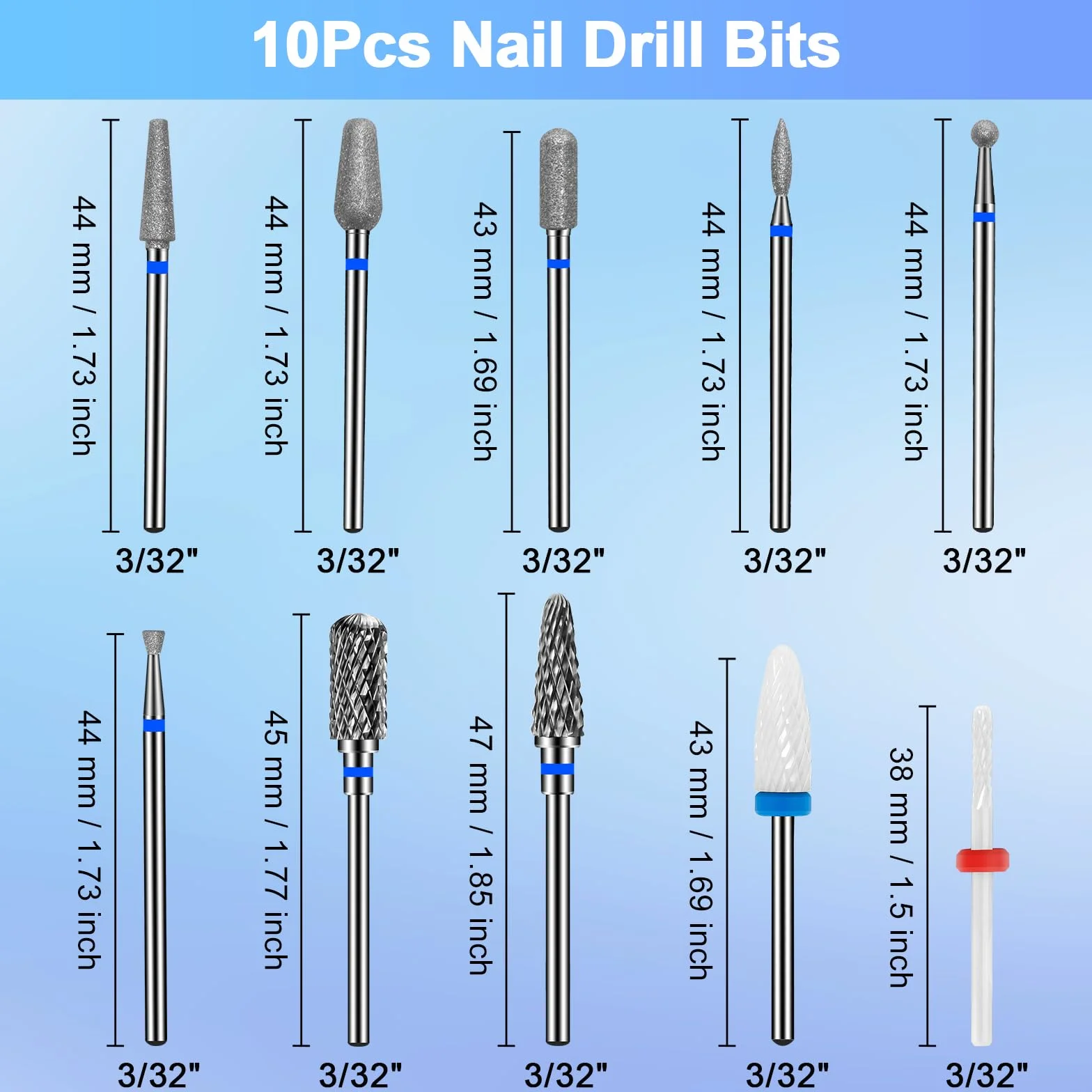 3/32 Pollici Punta Fresa Unghie Rimozione Gel - Trapano per Unghie Professionale per Manicure Pedicure