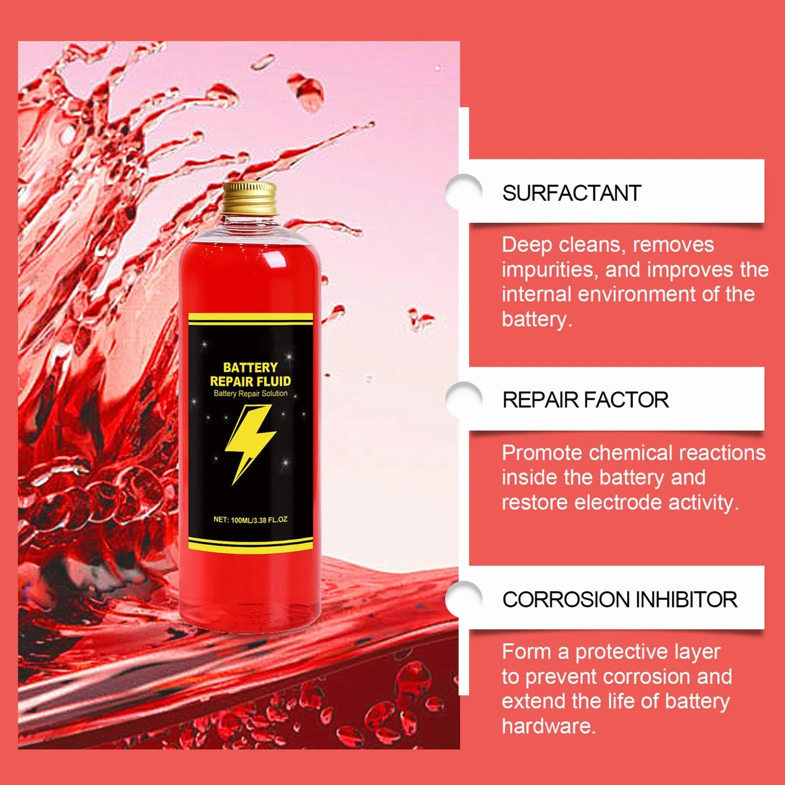 Liquido riparazione batteria 100 ml additivo elettrolitico per batterie al piombo acido moto