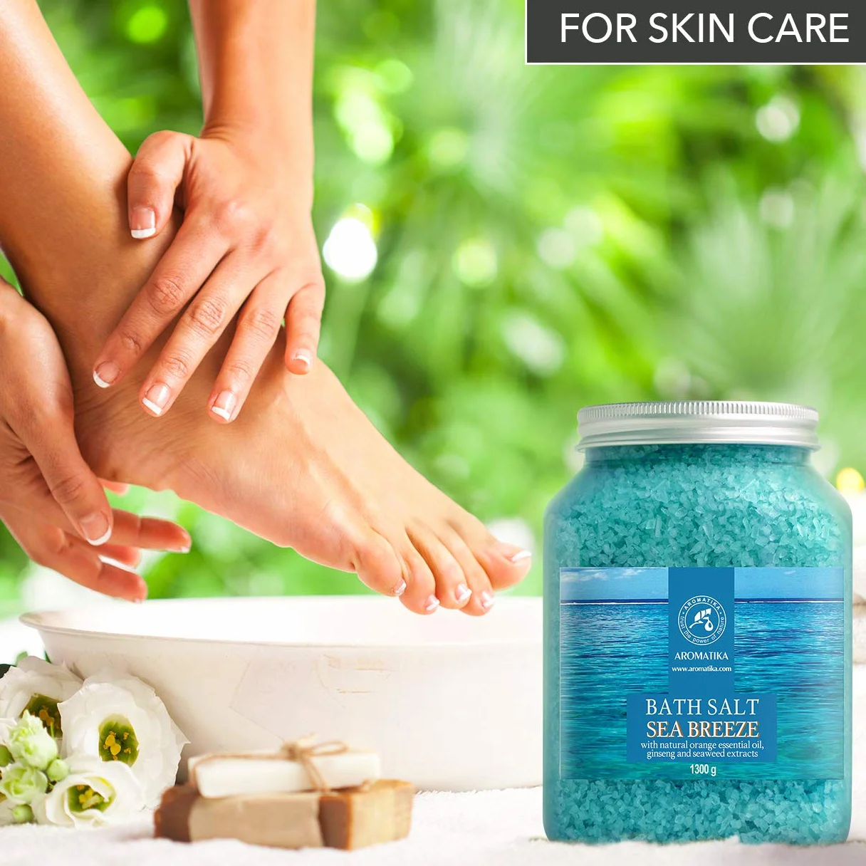 Sali da Bagno Brezza Marina 1300g - con Olio Essenziale di Arancia - Estratti di Ginseng & Alghe - per un Buon Sonno - AntiStress - Bellezza - Cura del Corpo - Benessere
