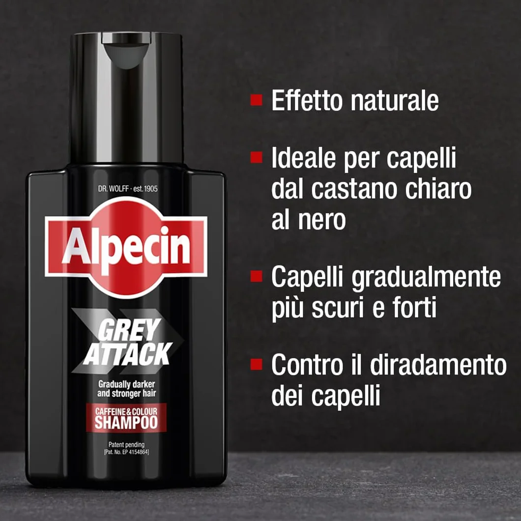Alpecin Grey Attack Shampoo Colorante Uomo 1x200ml Capelli Grigi Naturale Rinforzante Contro la Caduta Ereditaria