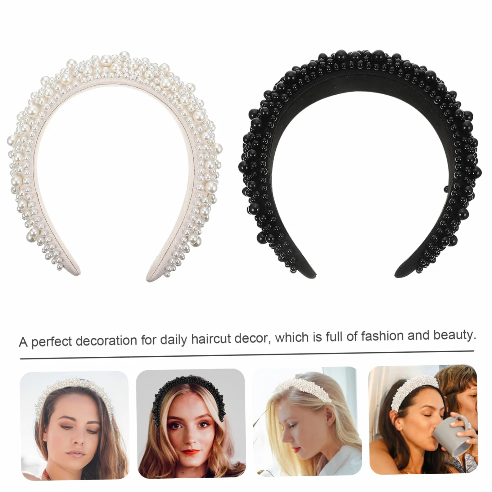 Cerchietto per Chioma Donna Elegante con Decorazioni Simil Perla, 2 Pezzi | Struttura Leggera e Confortevole, Decorazione Delicata, Uso Quotidiano e Make-up, per Ragazza e Donna