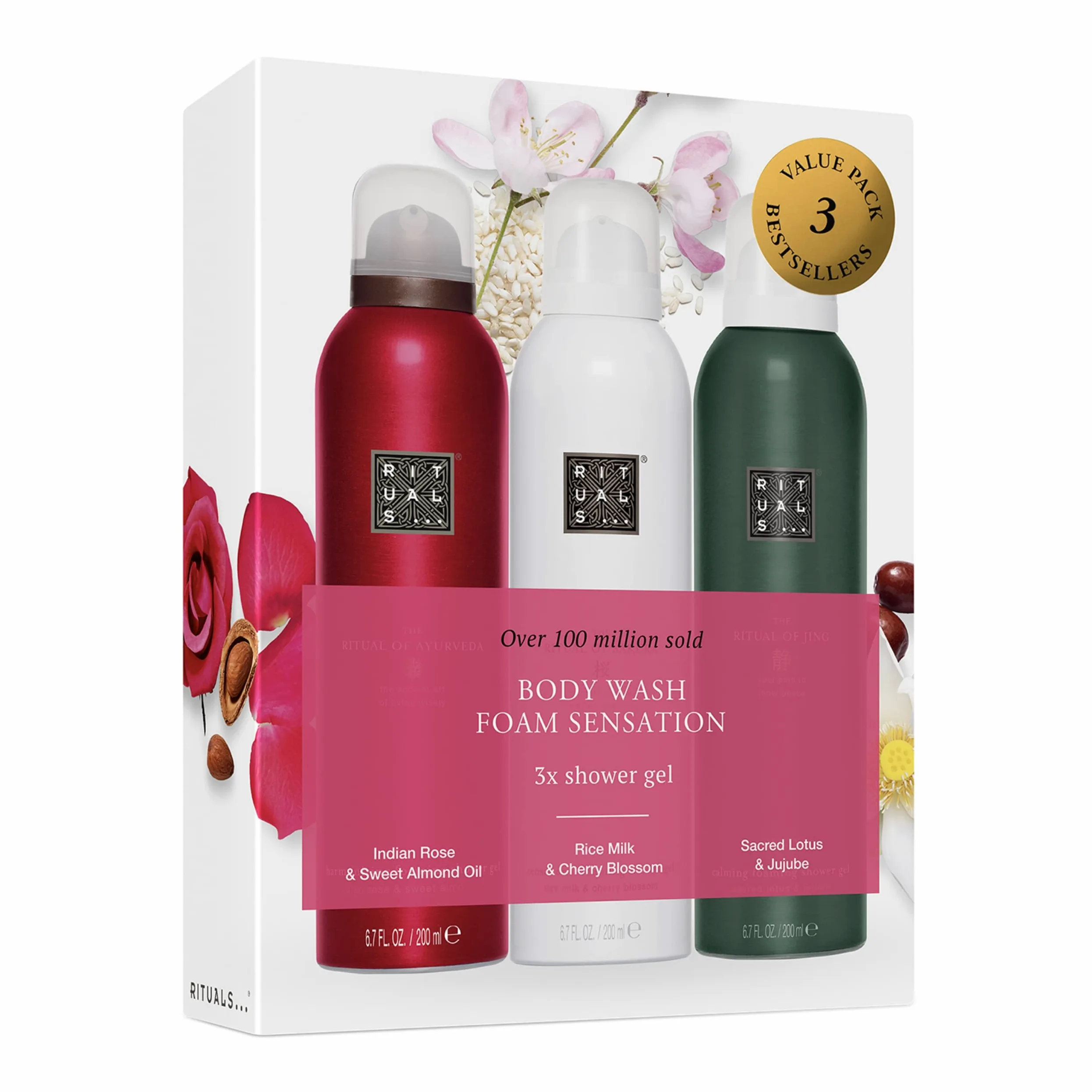 RITUALS Gel Docciaschiuma Confezione Risparmio delle Collezioni The Ritual of Sakura, The Ritual of Ayurveda e The Ritual of Jing, 3 x 200 ml
