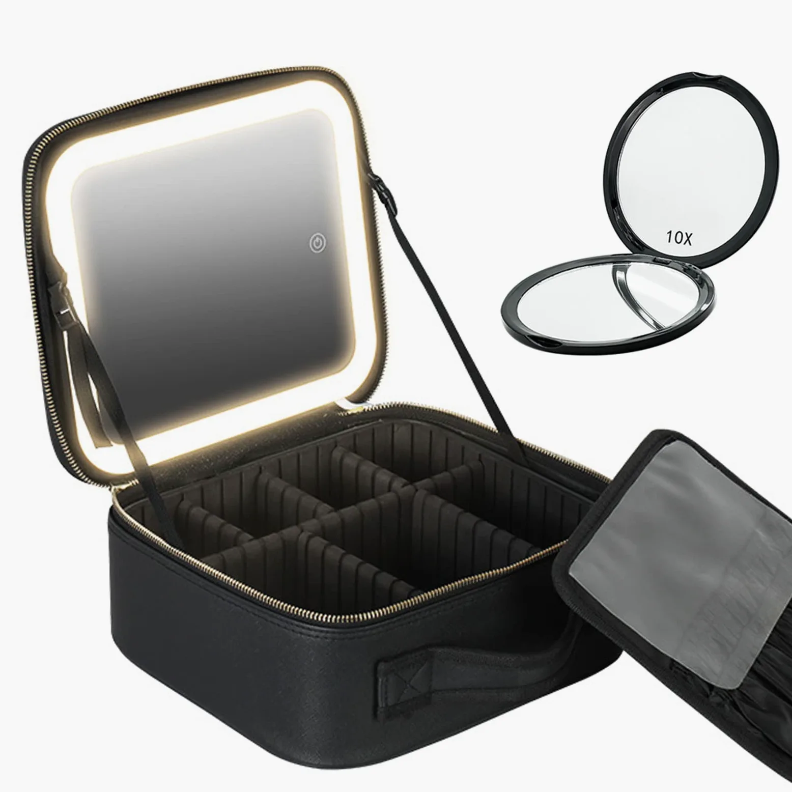 Borsa da trucco da viaggio, Organizer Per Cosmetici con grande specchio LED regolabile a 3 impostazioni con scomparti staccabile, Borsa da Toilette Impermeabile perfetto per viaggio/all'aperto