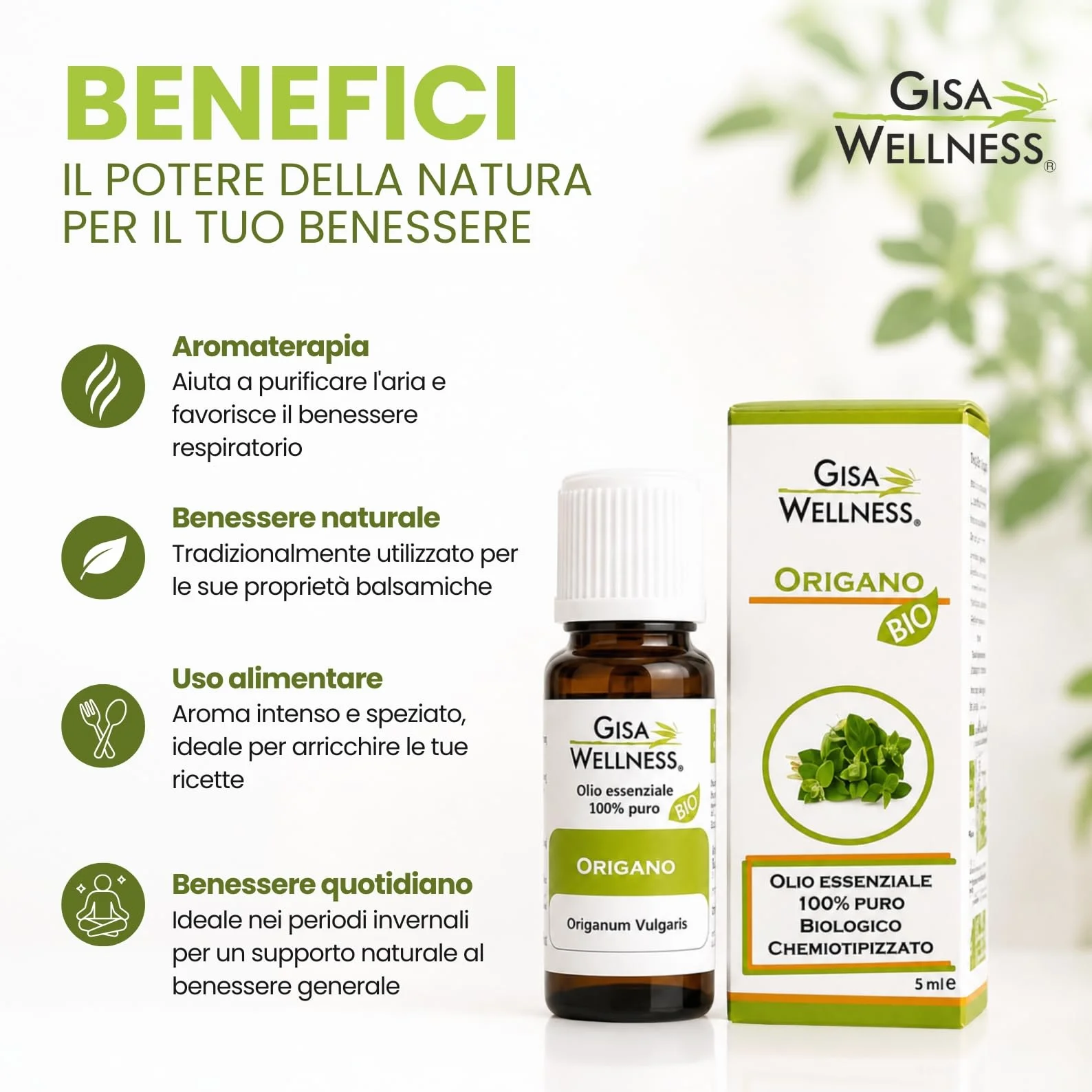 Olio Essenziale di Origano Bio 10ml Puro Naturale Aromaterapia Diffusori Uso Alimentare Made in Italy Gisa Wellness