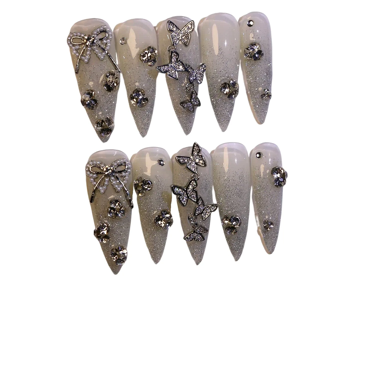 Bling Press on Nails, Unghie finte con Finitura Riutilizzabile di Lusso, Nail Art Fatta a Mano con Design di Manicure con Licenza (L, A) (AM)