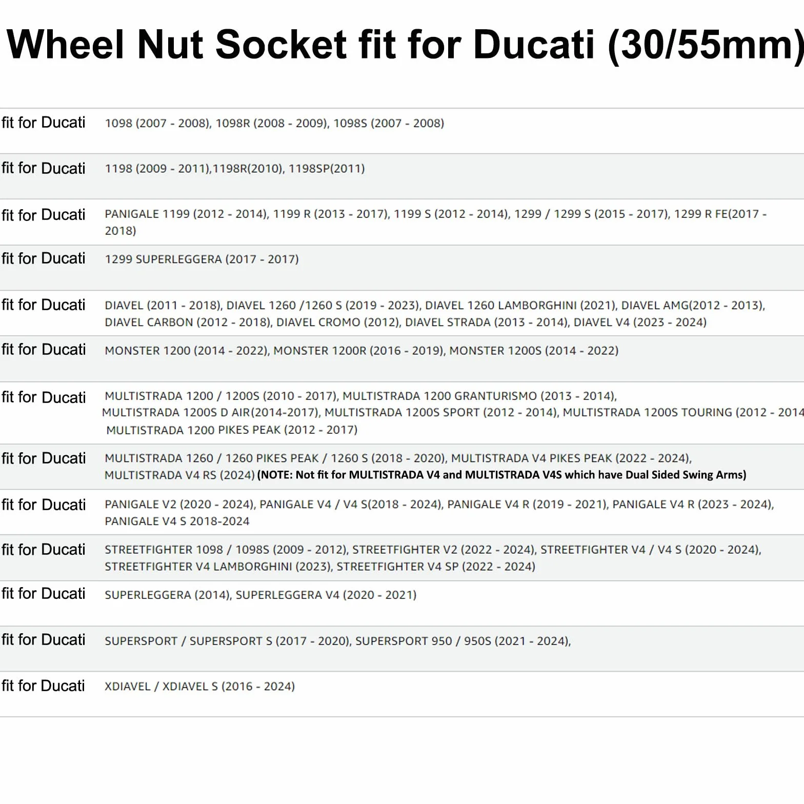 Chiave a bussola poligonale per dadi mozzo ruota posteriore Ducati 1098-1198 Street Fighter Multistrada Panigale Monster Diavel 55 mm 30 mm