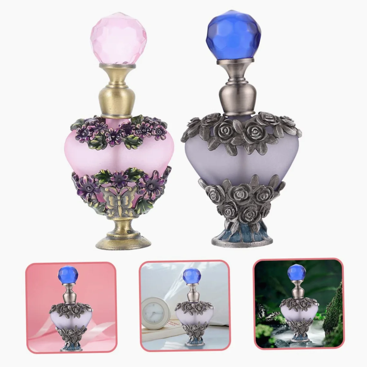 FOMIYES Set 2 Pezzi Bottiglie di Profumo in Vetro da 5ml Tappo in Metallo per Conservazione Profumo e Uso Domestico, Design Unico e Brillante per Viaggio e Casa