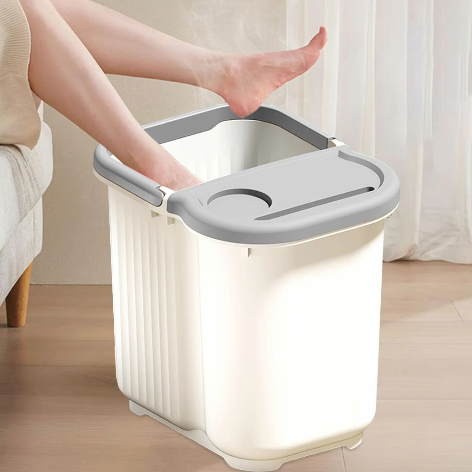 Vaschetta per Pedicure con Vaschetta Grande, Punti Massaggianti per I Piedi, in Materiale PP con Manico Antiscivolo, Adatta per Uso Domestico Fa, Bianco Grigio, L