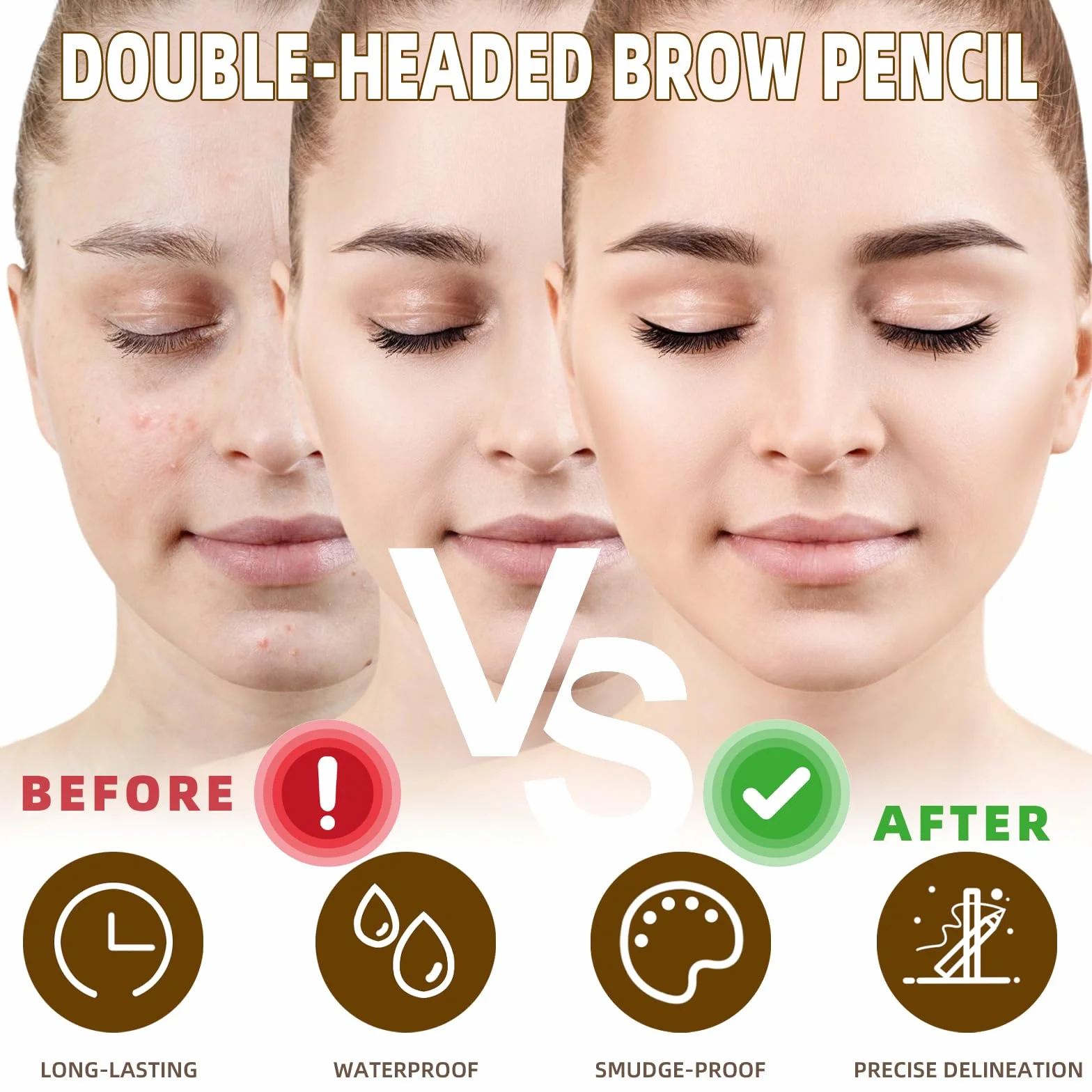 Matita per Sopracciglia Impermeabile Doppia Testa, Penna Eyeliner e Sopracciglia 2 in 1, Liquido Penna Sopracciglia Effetto Pelo per creare sopracciglia naturali, a lunga durata (Marrone scuro)