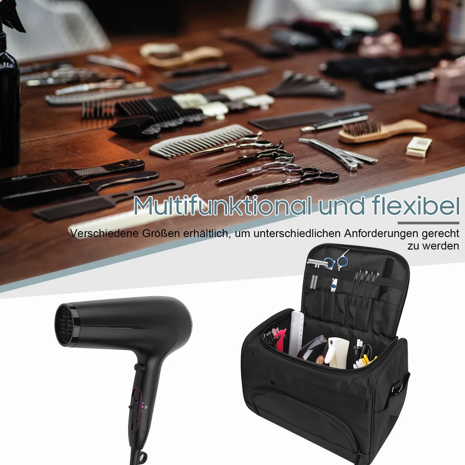 Borsa Trasporto Parrucchiere con Tracolla Regolabile Grande Borsa Organizzata Multi Strato per Attrezzatura Capelli Portatile Viaggio