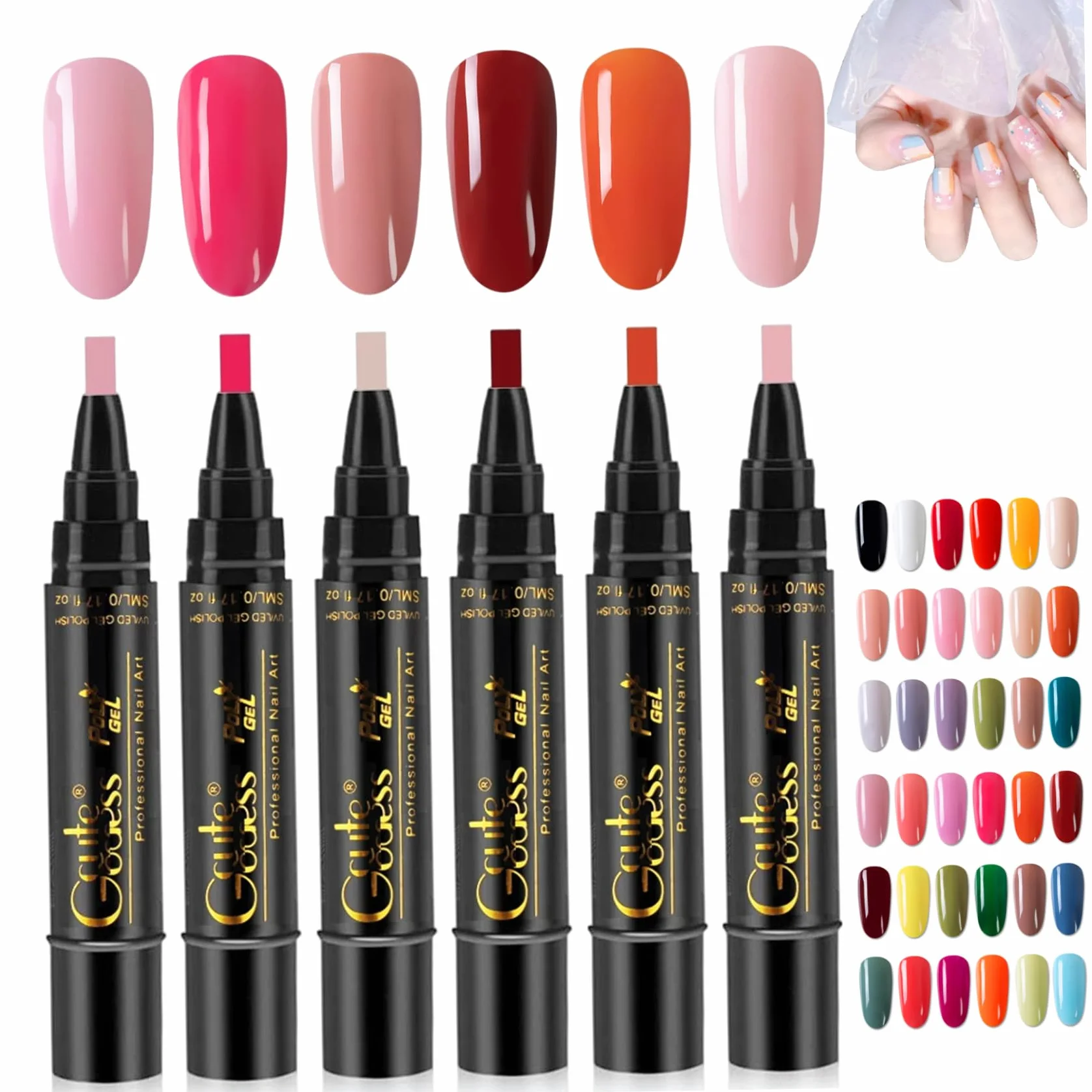 Penne per smalto da 6 pezzi Penne per unghie in gel portatili 3 in 1 ad asciugatura rapida Smalto facile da applicare per manicure domestico e professionale, Decorazione del giardino