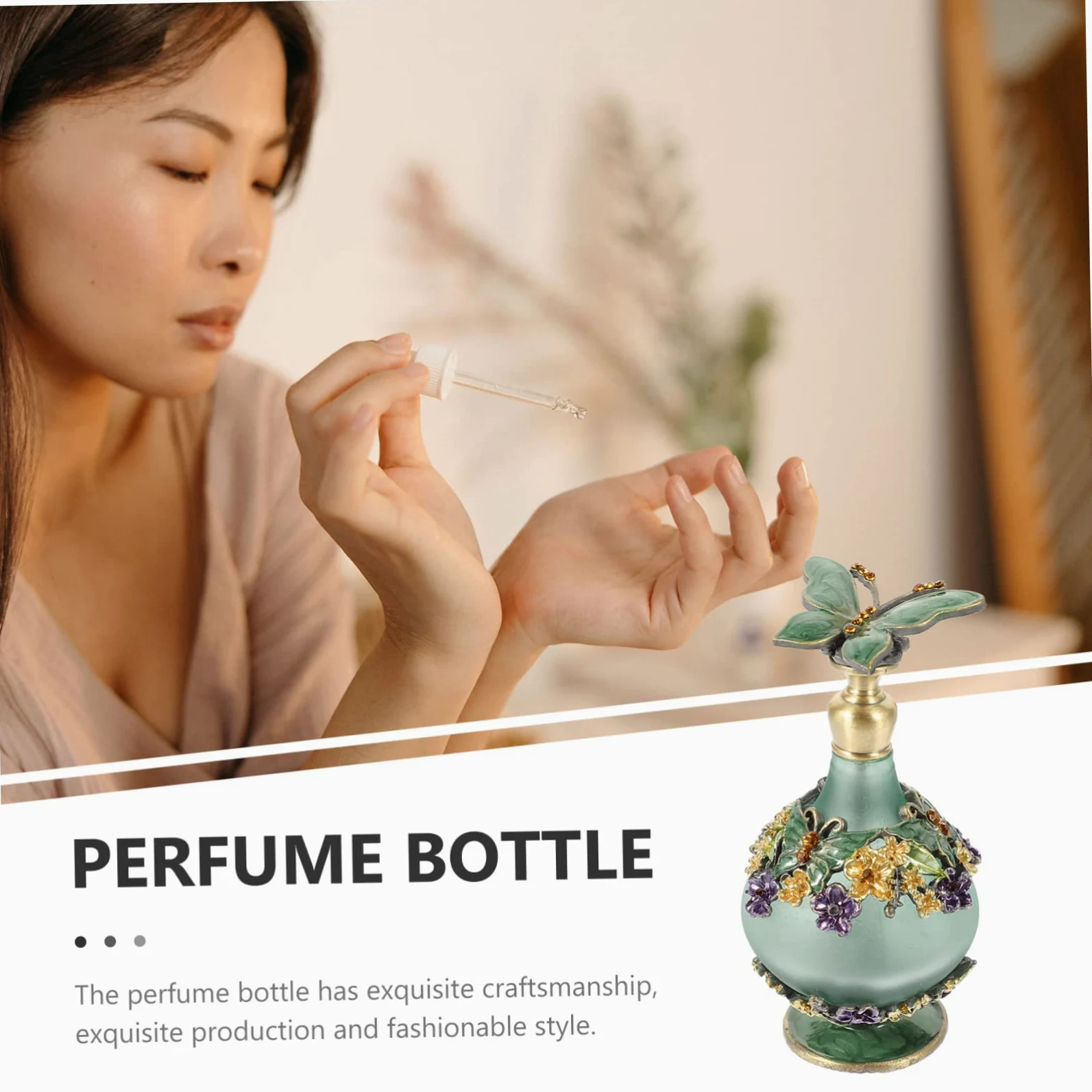 Cabilock Flacone Profumo Vintage in Verde da 23ml, Boccetta Leggera e Ricaricabile per Viaggio, Stile alla Moda per Ricarica Oli Essenziali