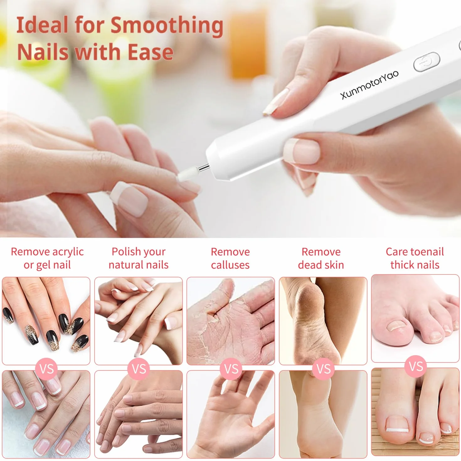 Fresa per Unghie Professionale Elettrico Manicure Pedicure Set Lima Trapano Chiodo Bianco