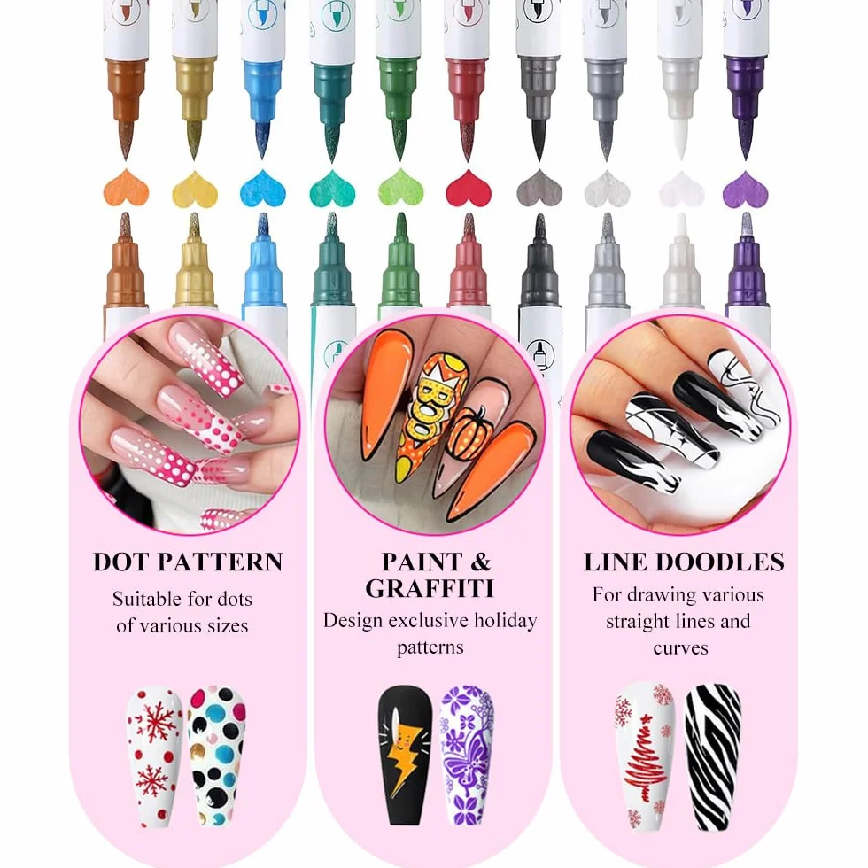 10 colori Penne Per Nail Art Punta, 3D Nail Art Pen, Adatto per il design di nail art fai-da-te, per dipingere e per l'artigianato