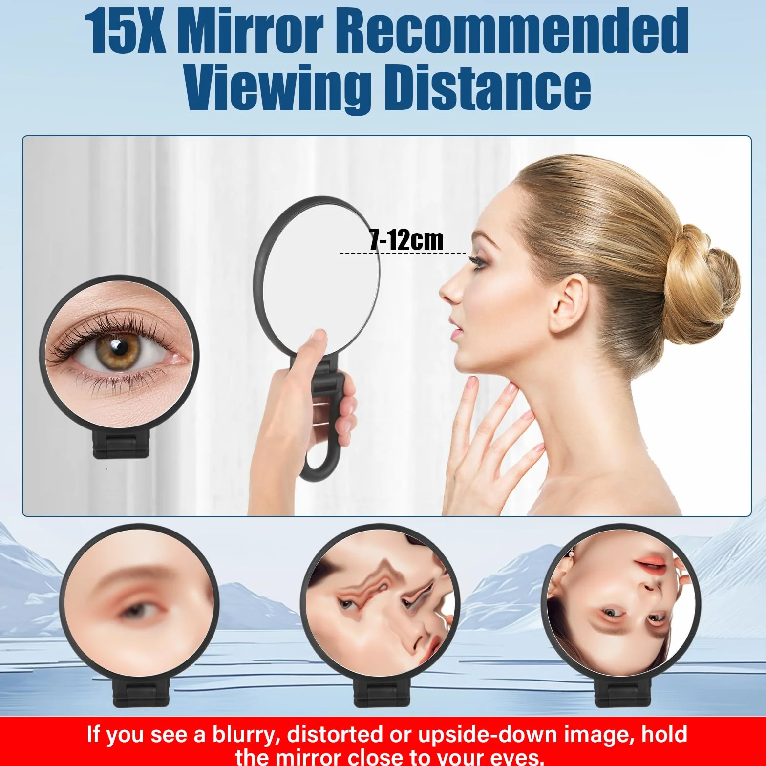 15X/1X Bifacciale Specchio Ingranditore, Specchietto con Manico Pieghevole, Rotondo Specchio Portatile, Specchio da Viaggio, Specchio Trucco per Make Up Spennare le Sopracciglia