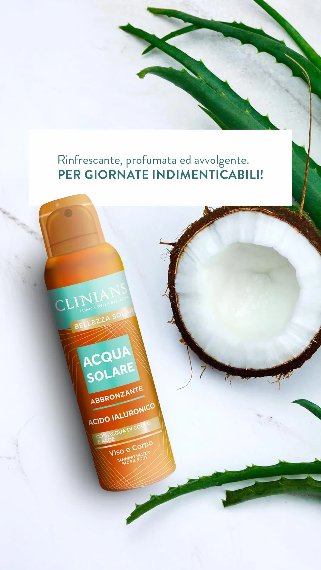 CLINIANS Acqua Solare Abbronzante Viso & Corpo con Acido Ialuronico 150mL