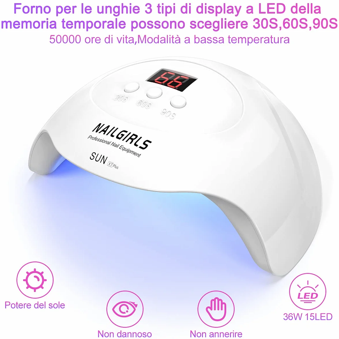 NAILGIRLS Lampada LED UV 36W Asciuga Unghie Professionale con 3 Timer e Sensori Automatici